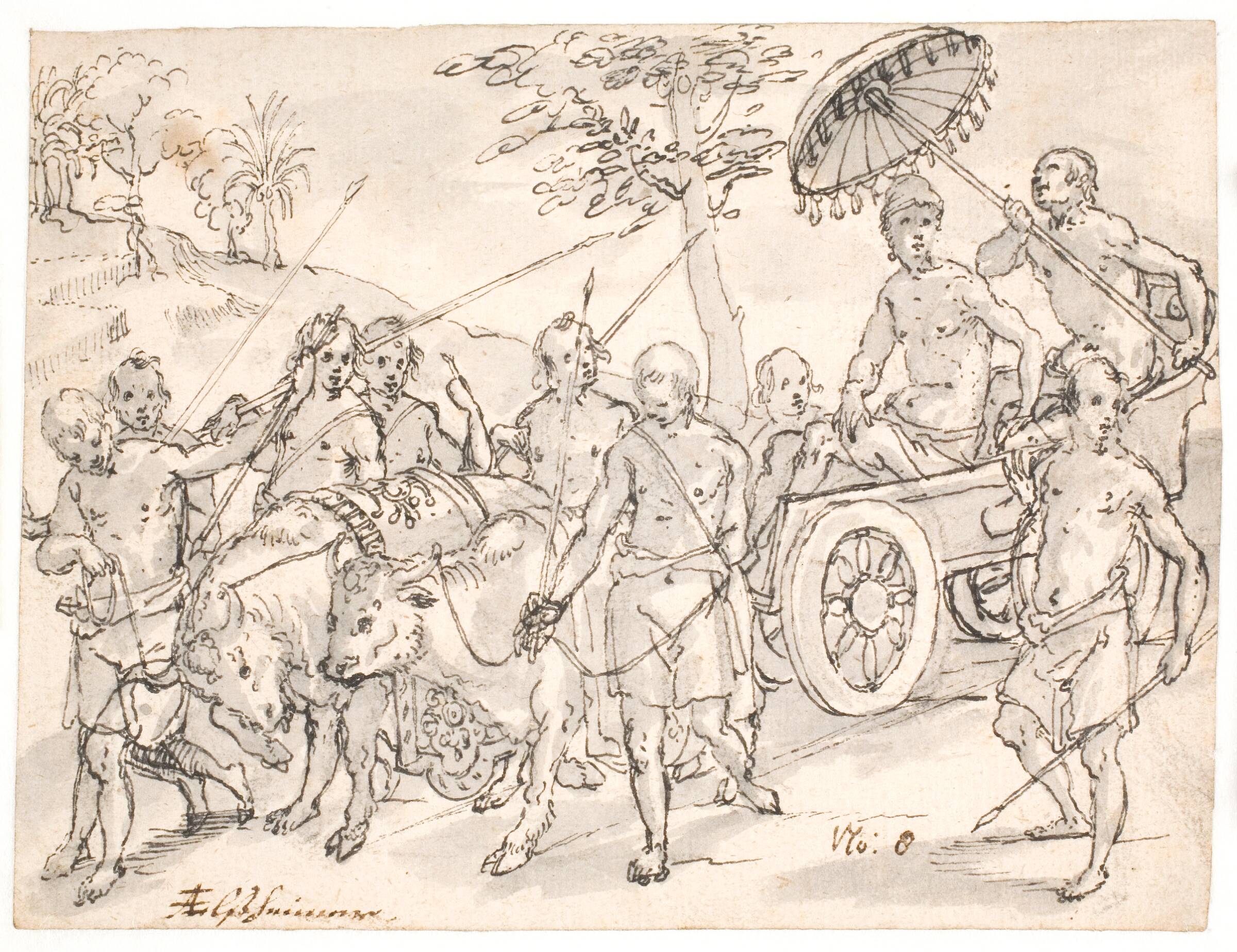 Kongen af Bali med livvagter, Adam Elsheimer, 1598