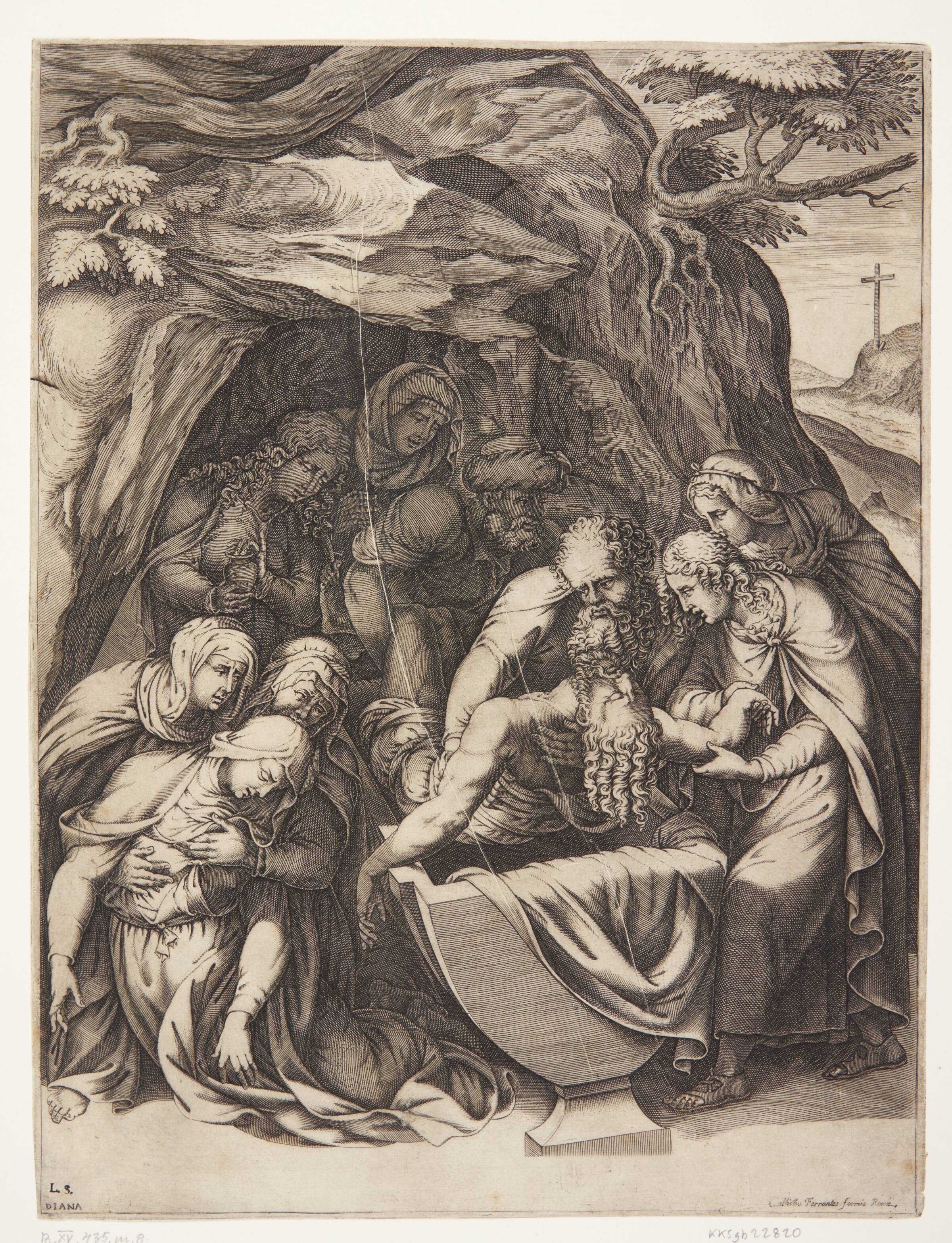 Jomfru Maria ved Kristi grav, Diana Scultori, 1536-1588