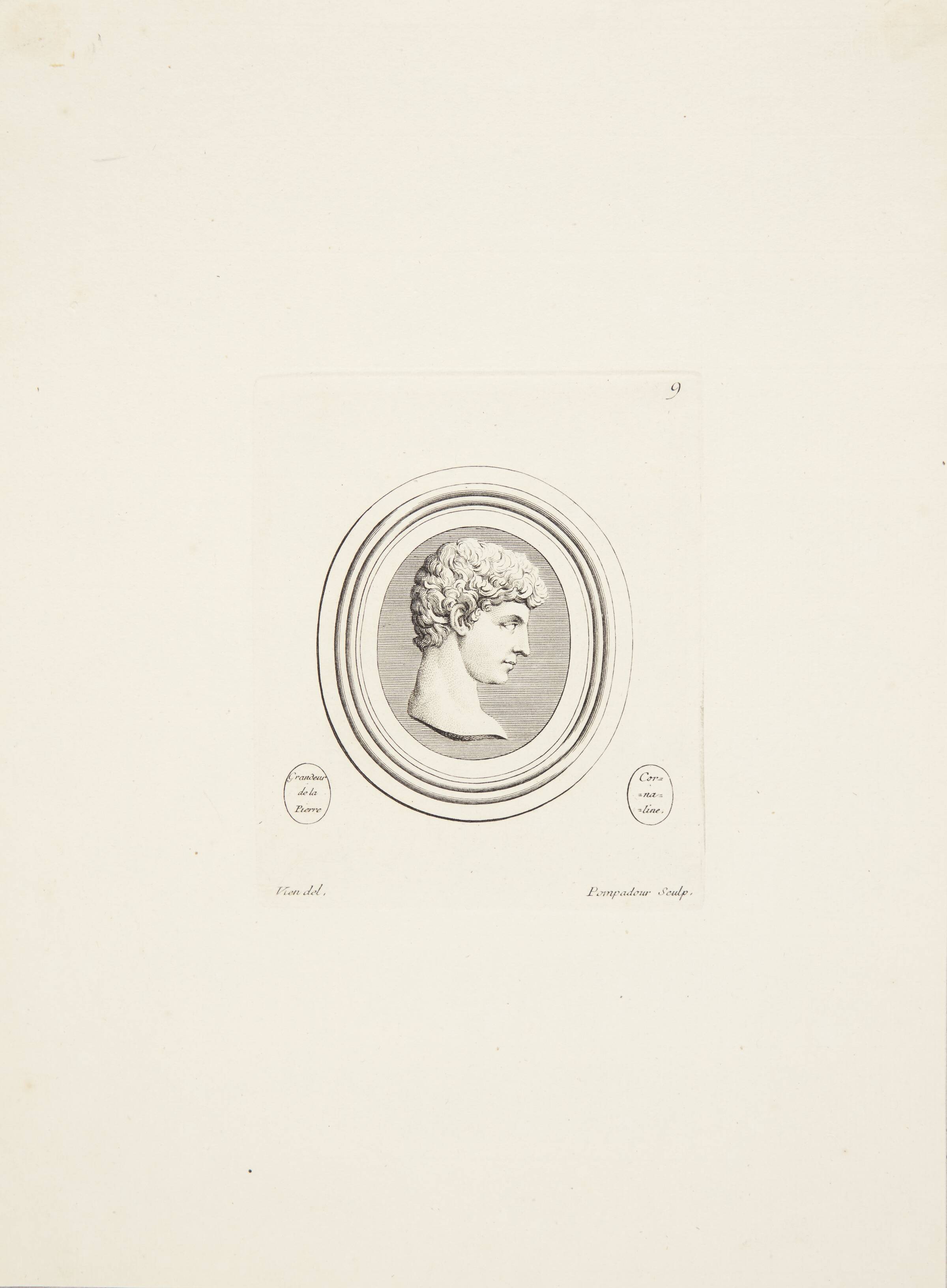 Mandshoved (Antinous) i profil mod højre, Madame de Pompadour, 1753-1757