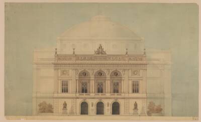 Det Kgl. Teater 1874. Facaden mod Kgs. Nytorv