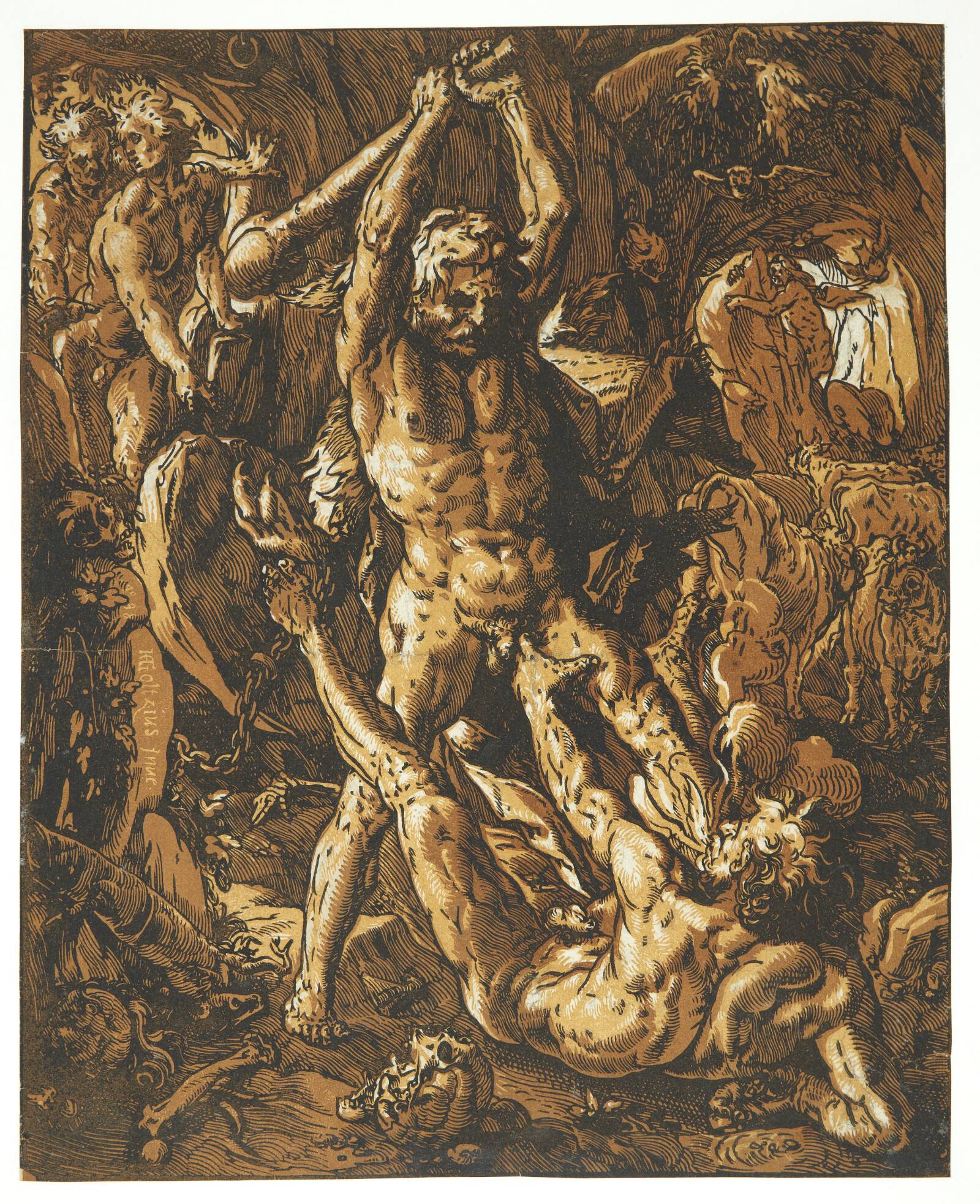 Herkules dræber Cacus, Hendrick Goltzius, 1588