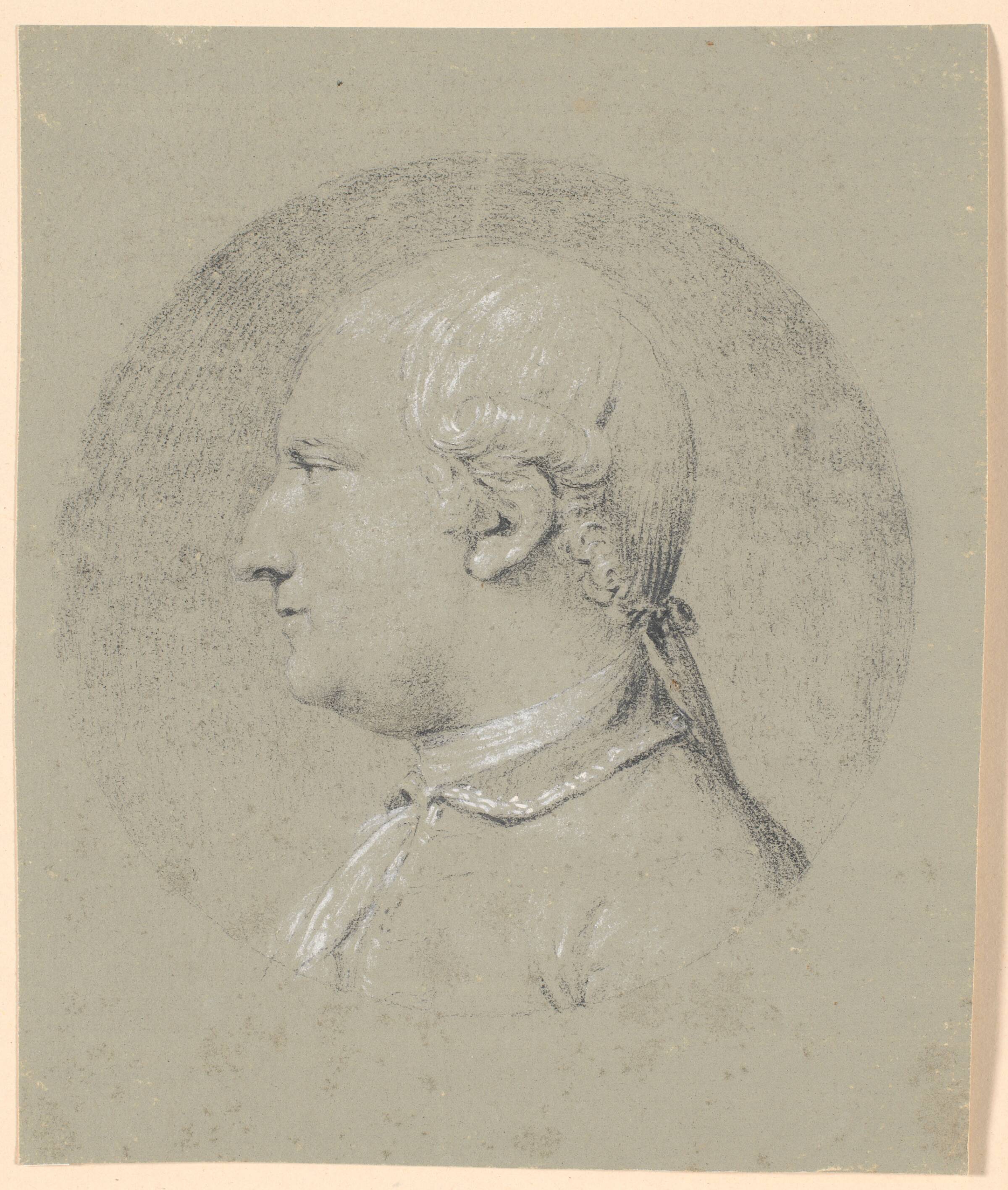 Mandsportræt, indskrevet i cirkel, profil mod venstre, Jens Juel, 1745-1802