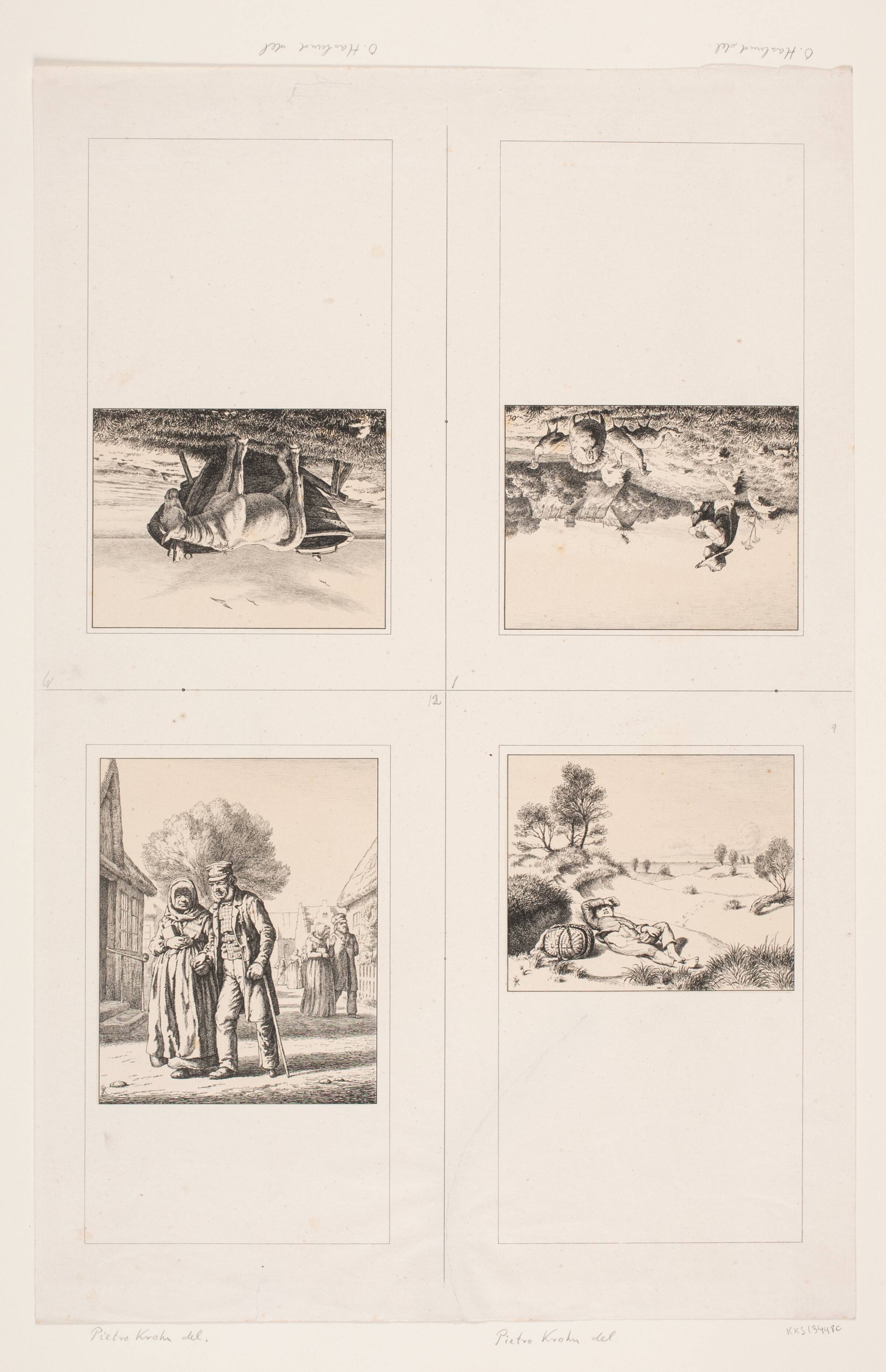 Illustrationer til "Billedbog for børn. Tegnet af Otto Haslund og Pietro Krohn med Vers af J. Krohn", Harald Jensen, 1871