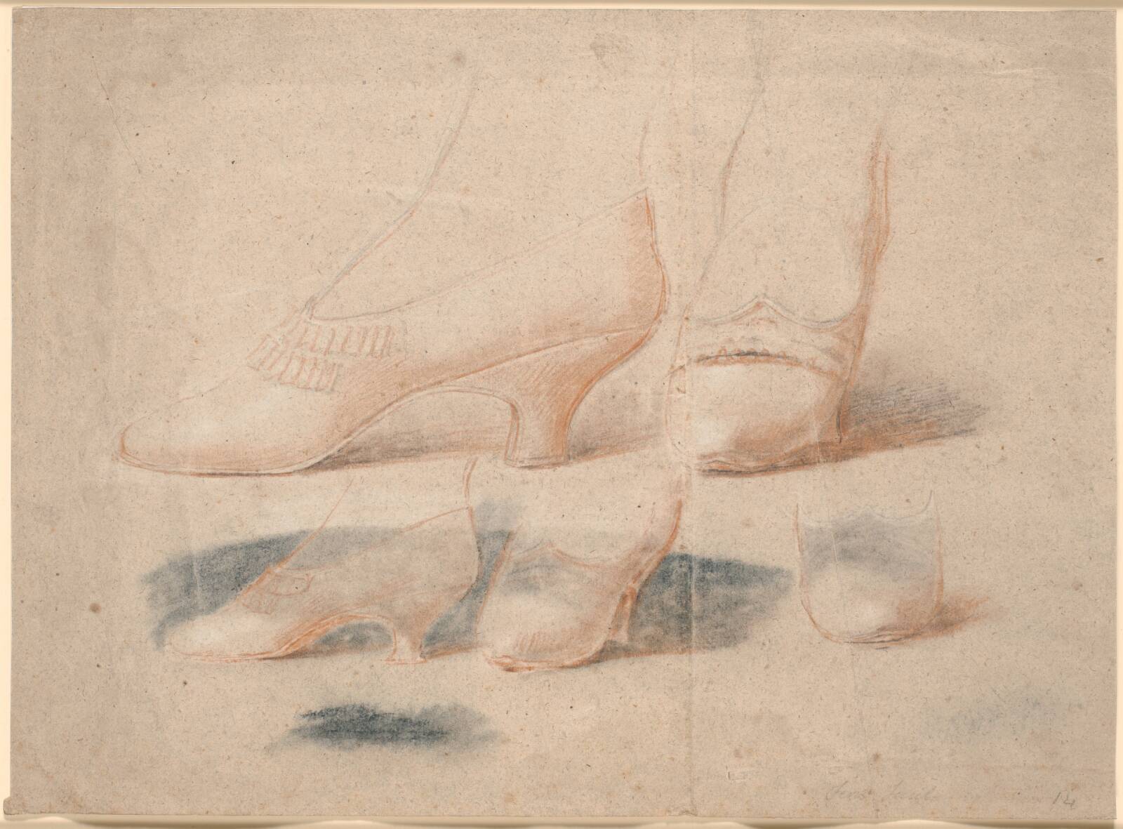 Fem studier af en stående dames sko, Jens Juel, 1745-1802