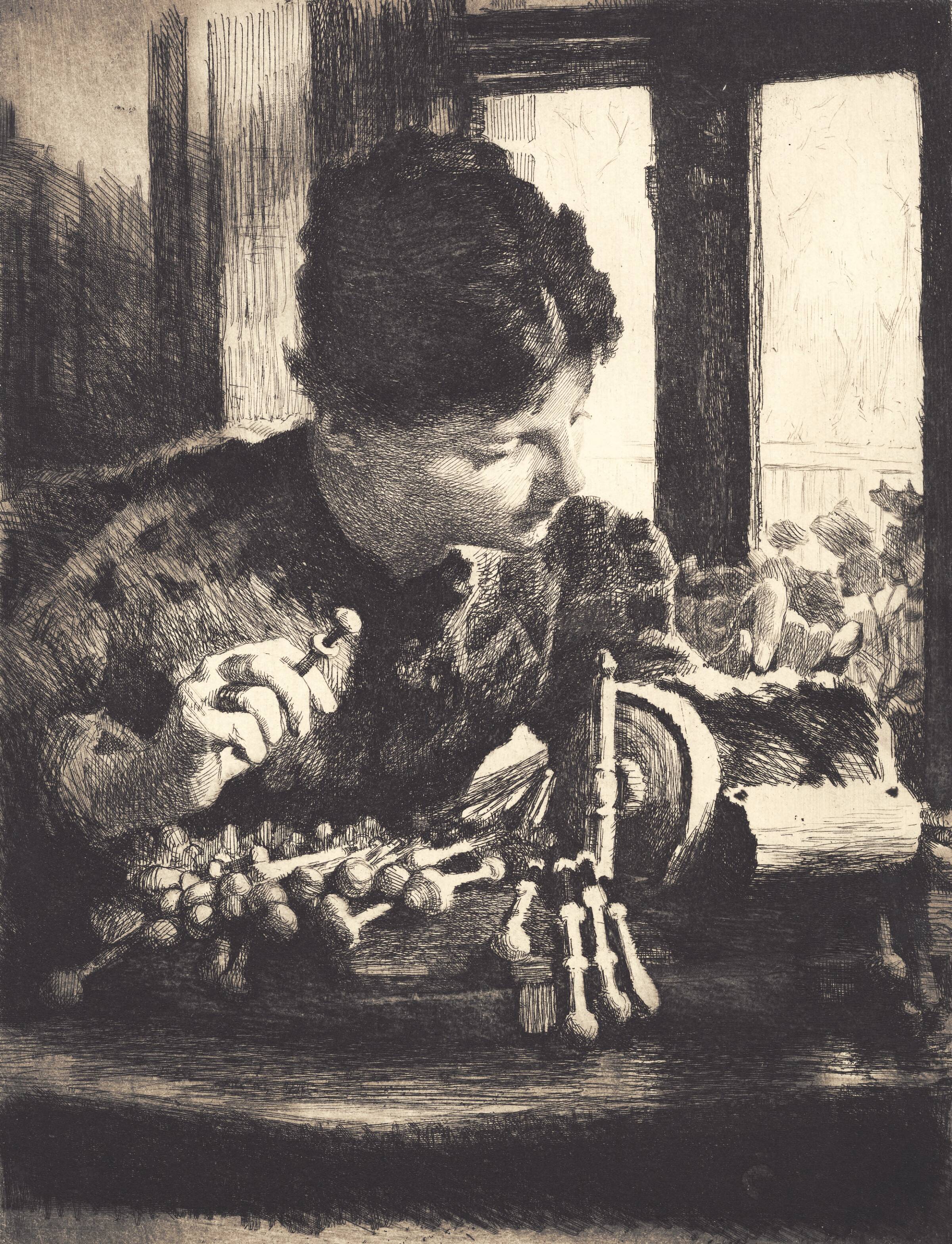 Kniplerske ved vinduet, Frans Schwartz, 1865-1917