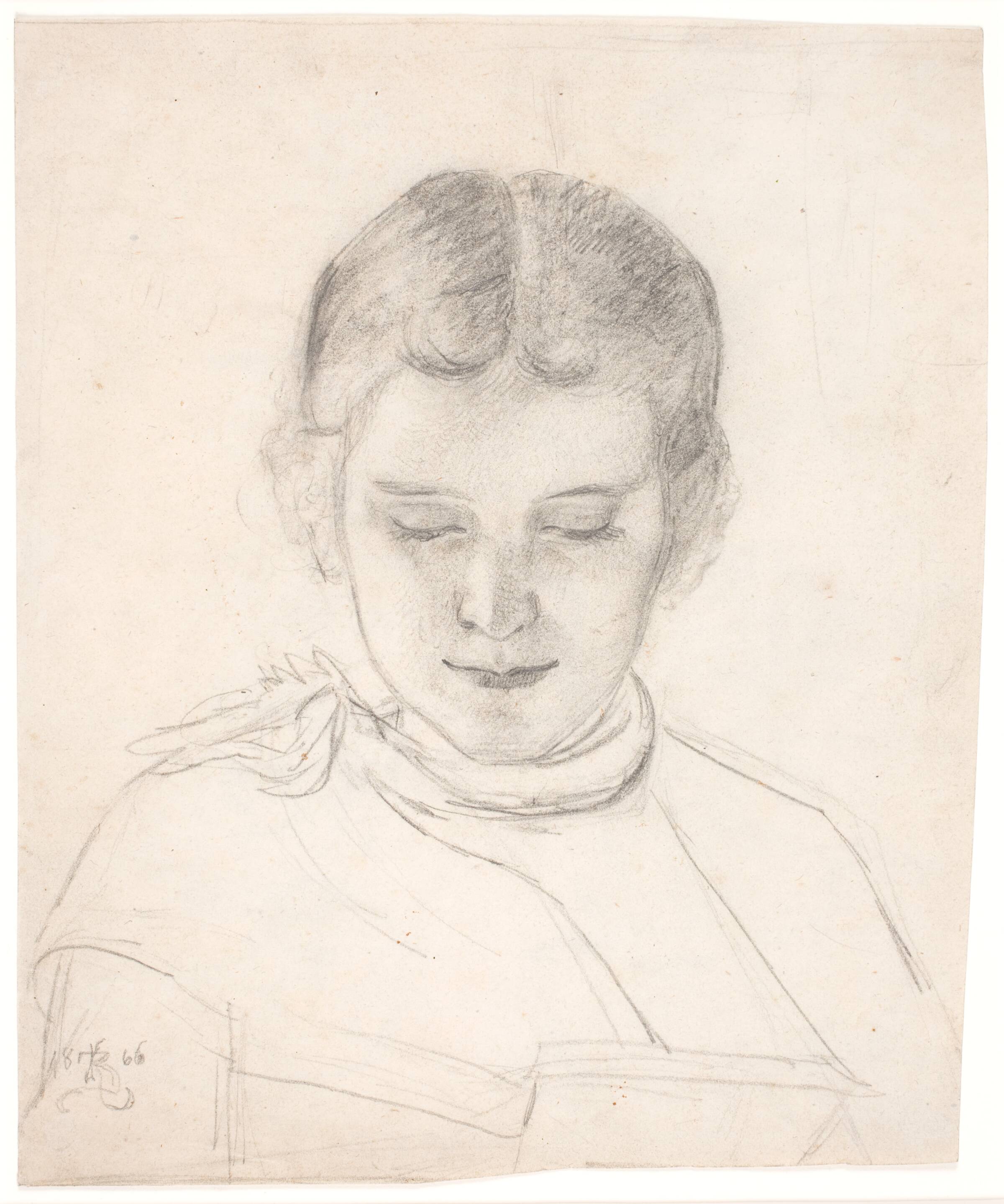 Kunstnerens søster, Elizabeth Zahrtmann, læsende, Kristian Zahrtmann, 1866