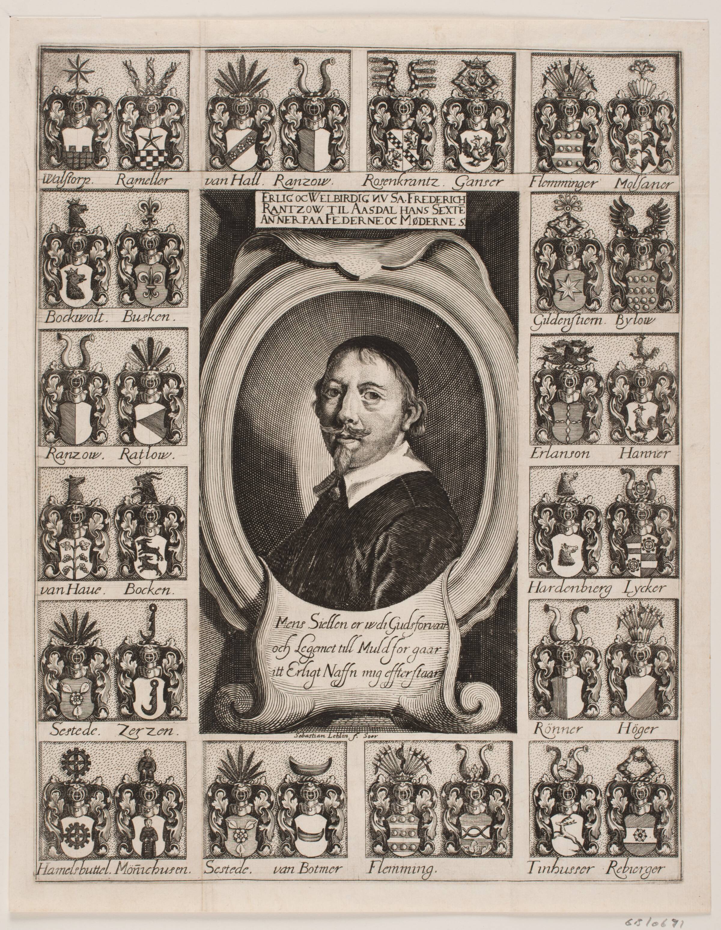Frederik Rantzau til Asdal. Fra ligprædiken, Sebastian Lehlin, 1647