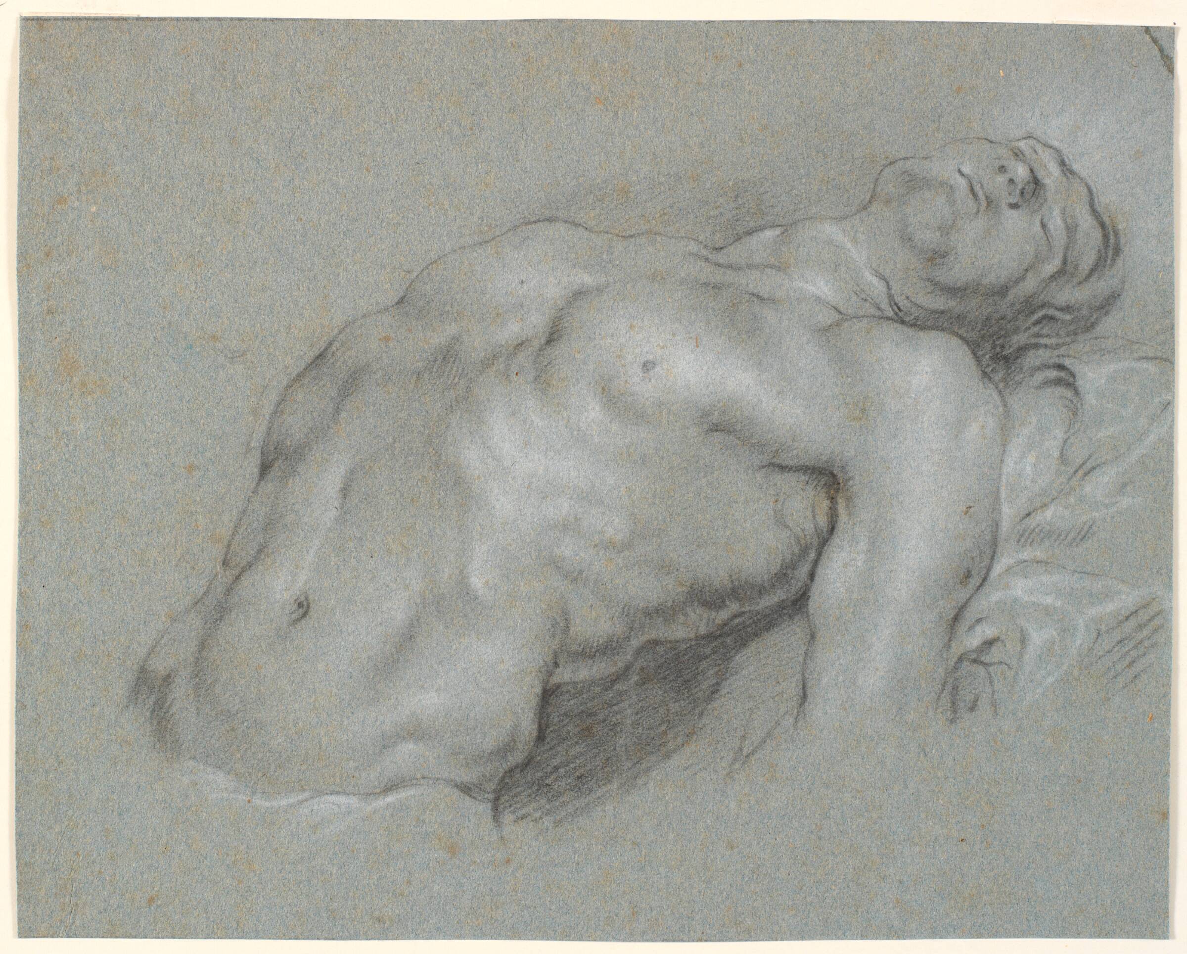 Overkroppen af stærkt tilbagelænet mandlig model, Heinrich Dittmers, 1625-1677