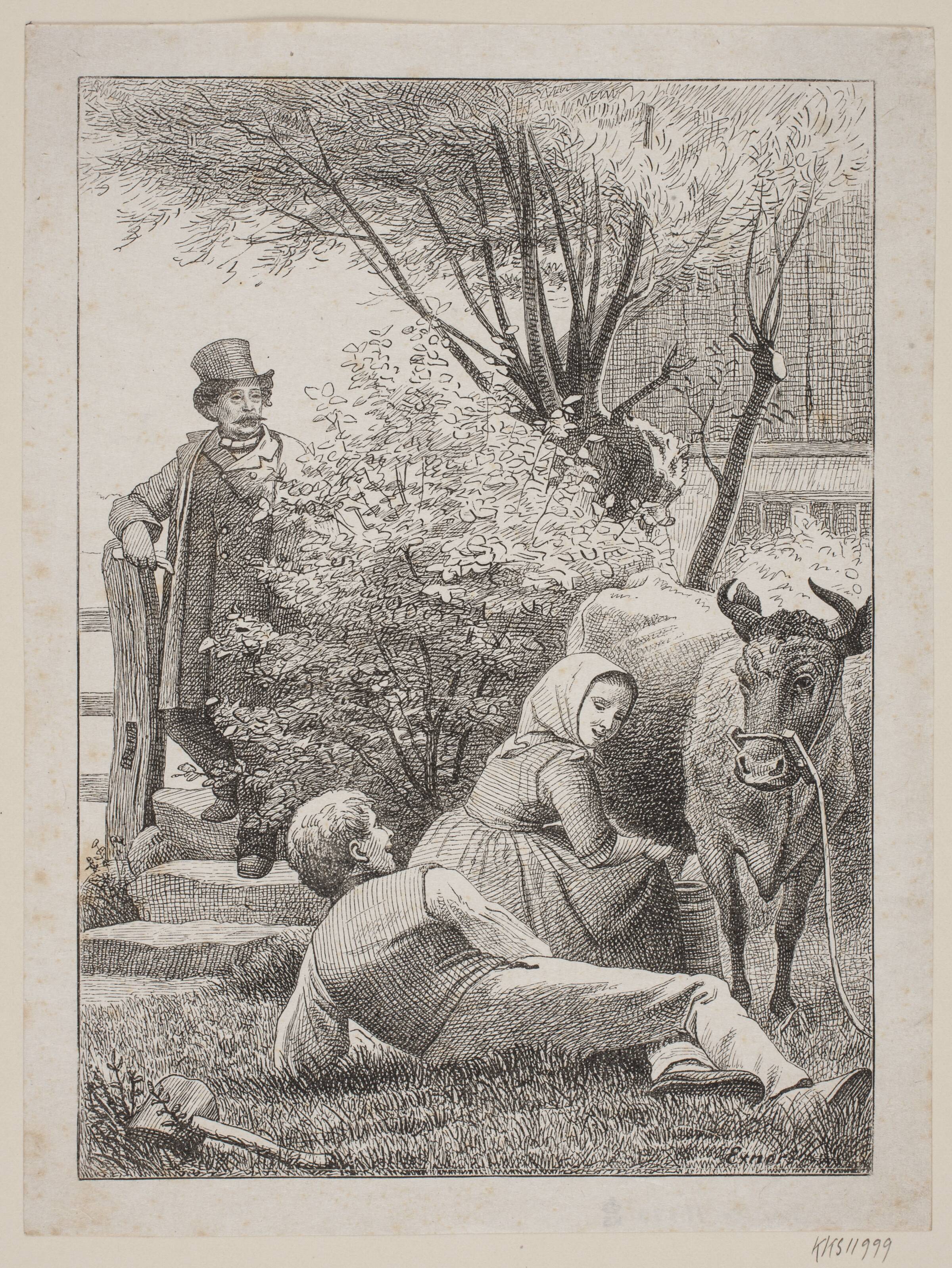 "Sidstille hos din røde ko", titelblad til Chr. Winthus "Træsnit", Johan Frederik Rosenstand, 1828-1887