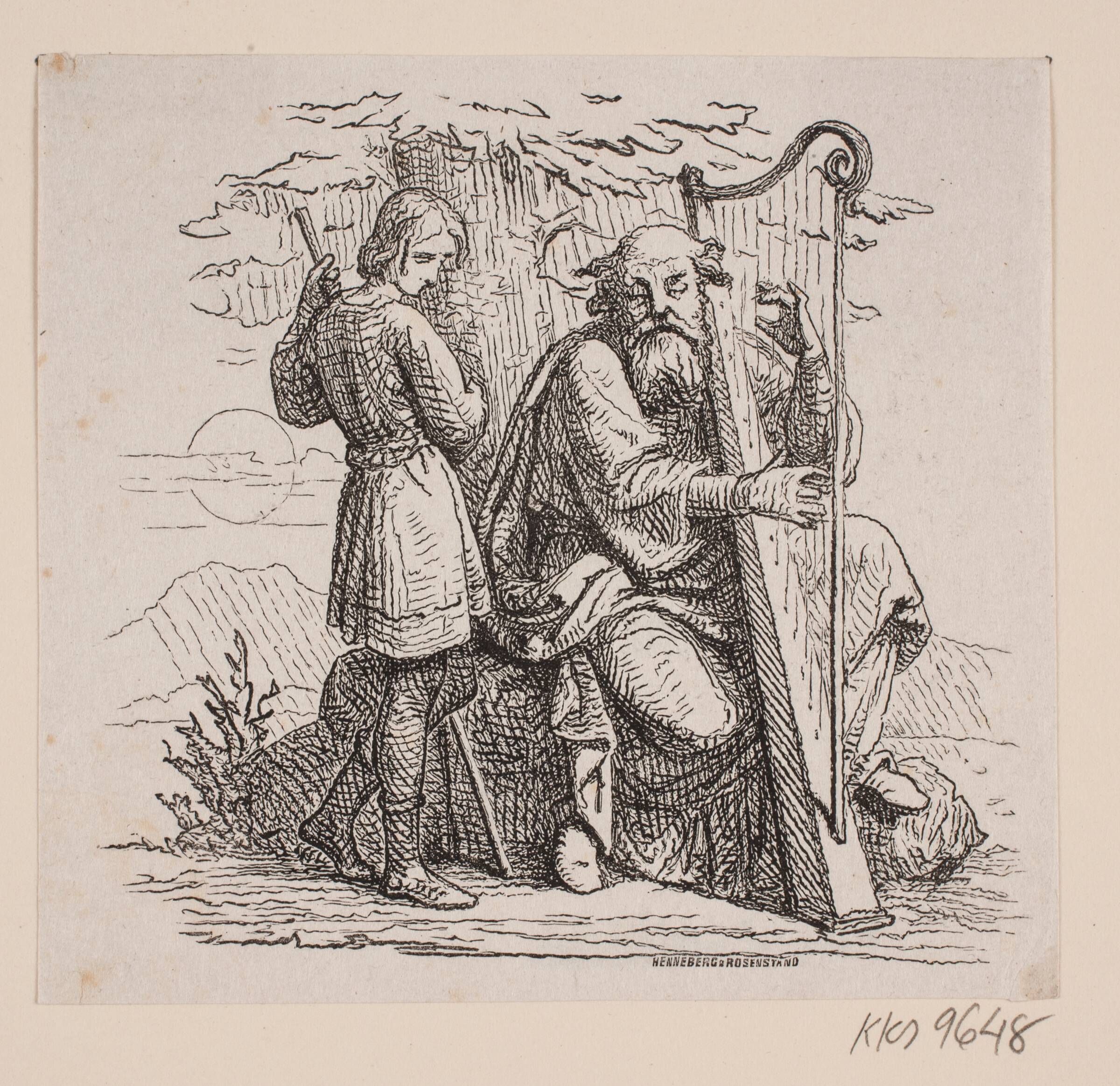 En gammel harpespiller og en dreng under et træ, Johan Frederik Rosenstand, 1820-1887