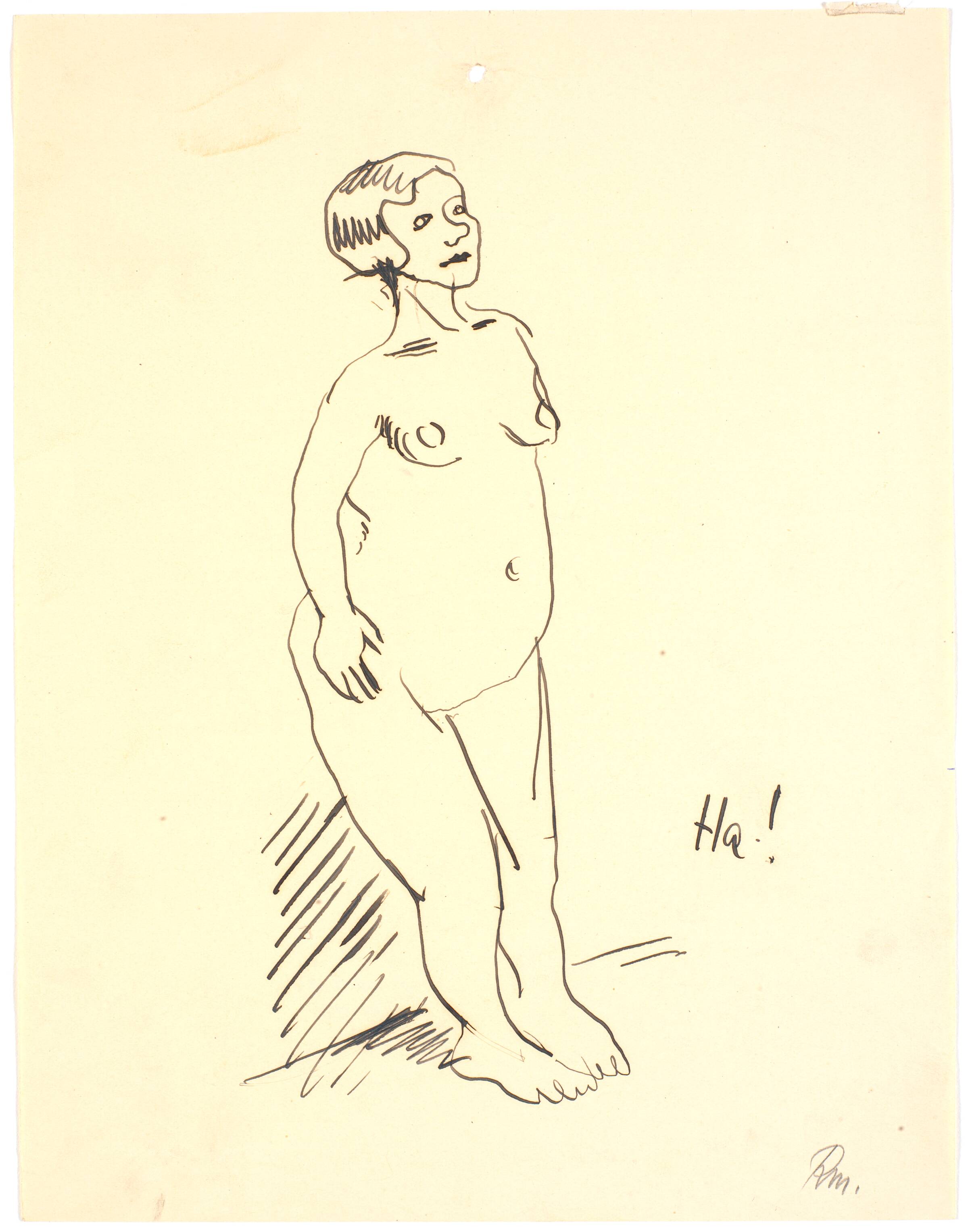 Stående nøgen model, lænet mod væg, Richard Mortensen, 1930-1933