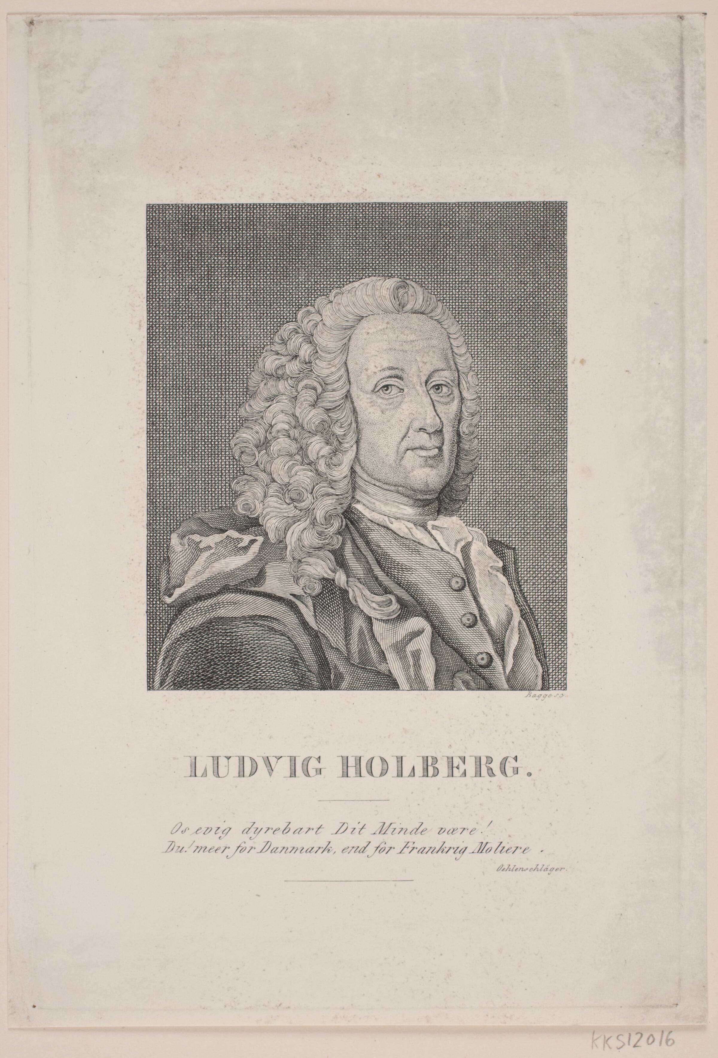 Ludvig Holberg. Illustration til "Holbergiana, Smaa-skrivter af og om Ludvig Holberg", 1832-35, Oluf Olufsen Bagge, 1832