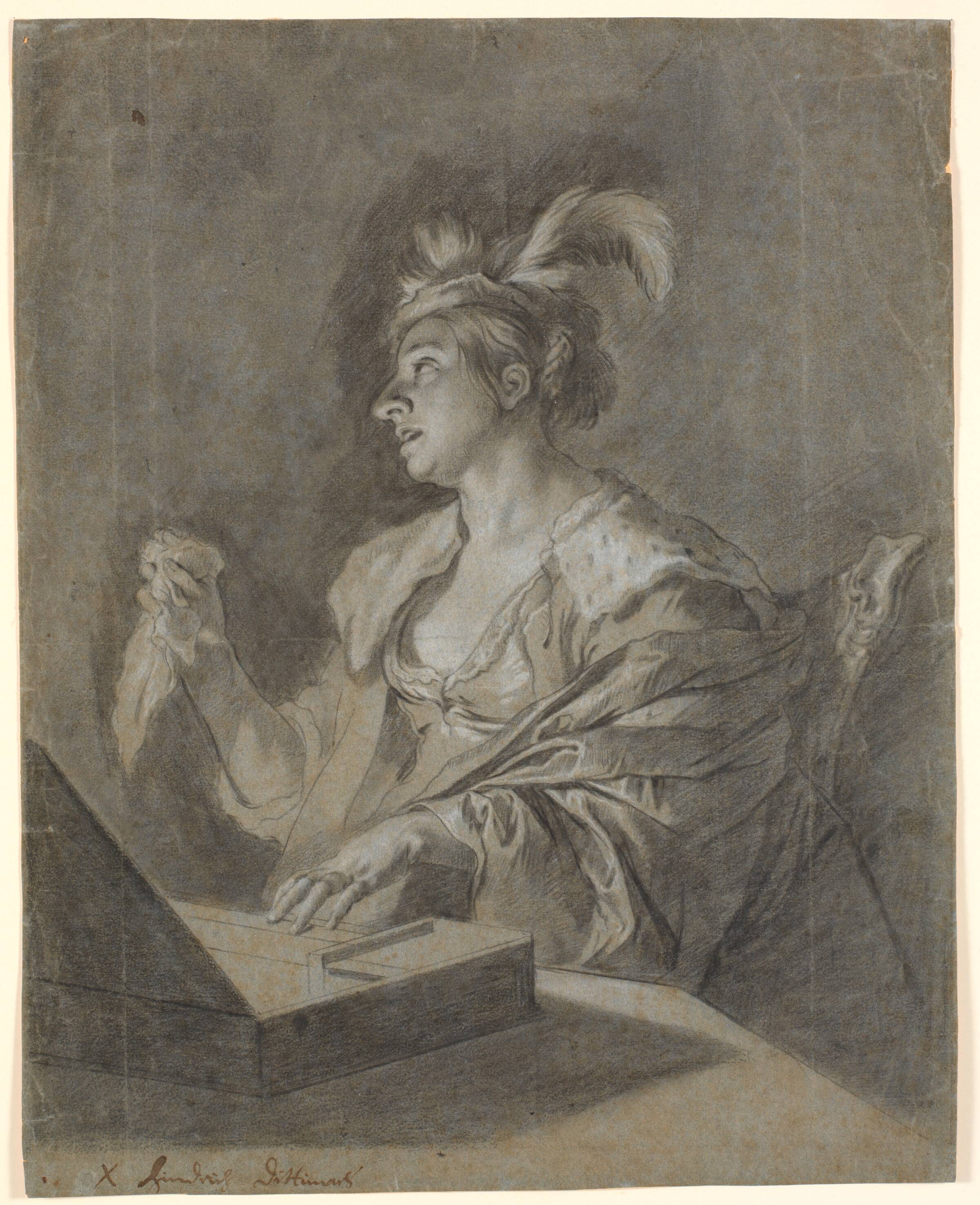Siddende kvinde ved åbentstående skrin, Heinrich Dittmers, 1625-1677