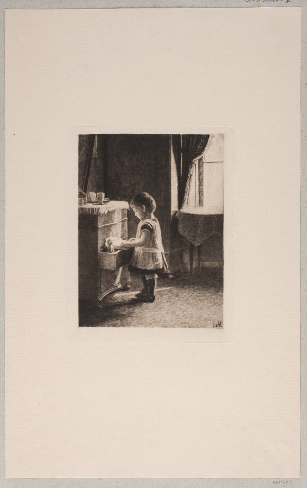 Interiør med barn, by John Lübschitz, 1893