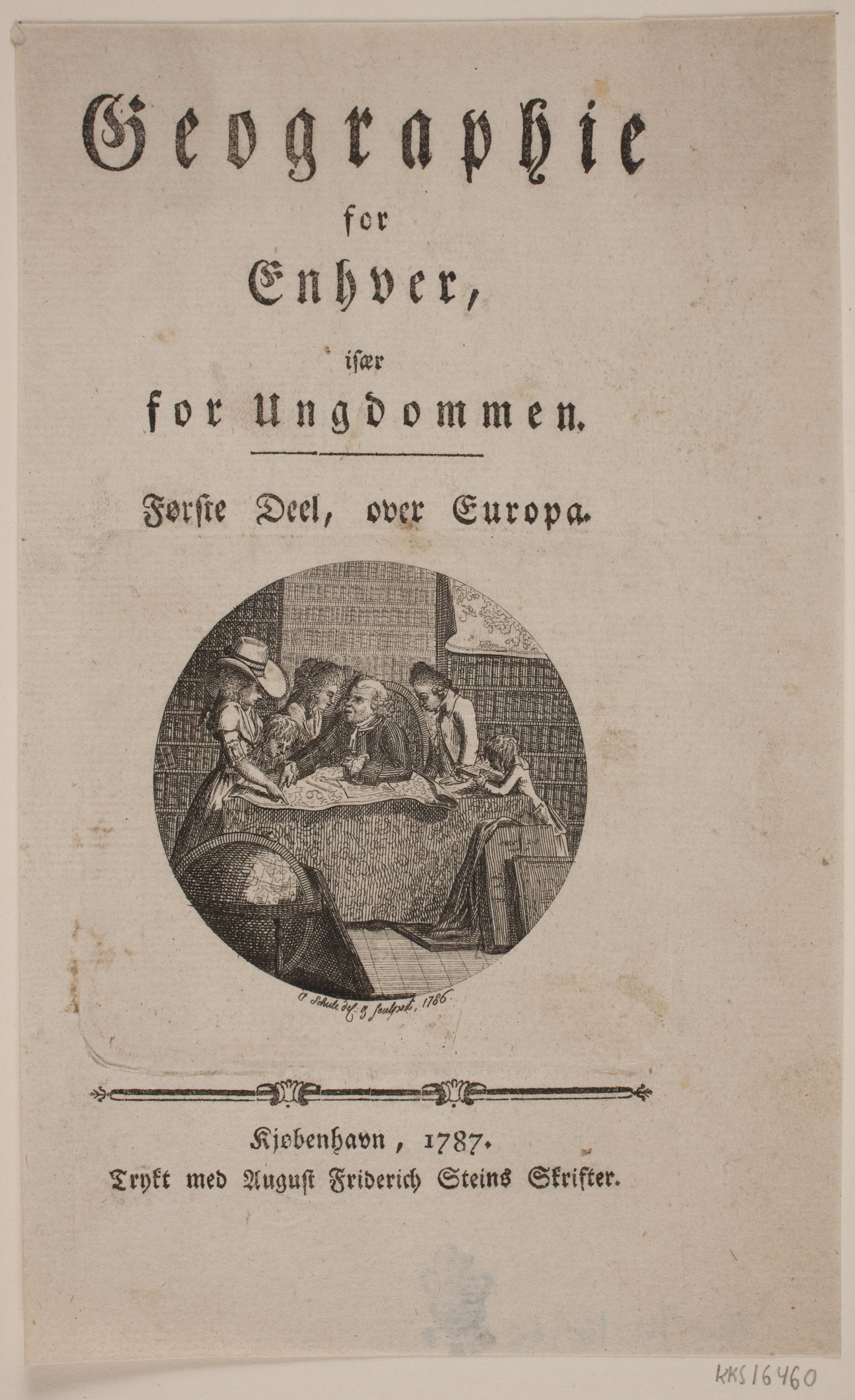 Titelblad med vignet til "Geographie for Enhver", Georg Christian Schule, 1786
