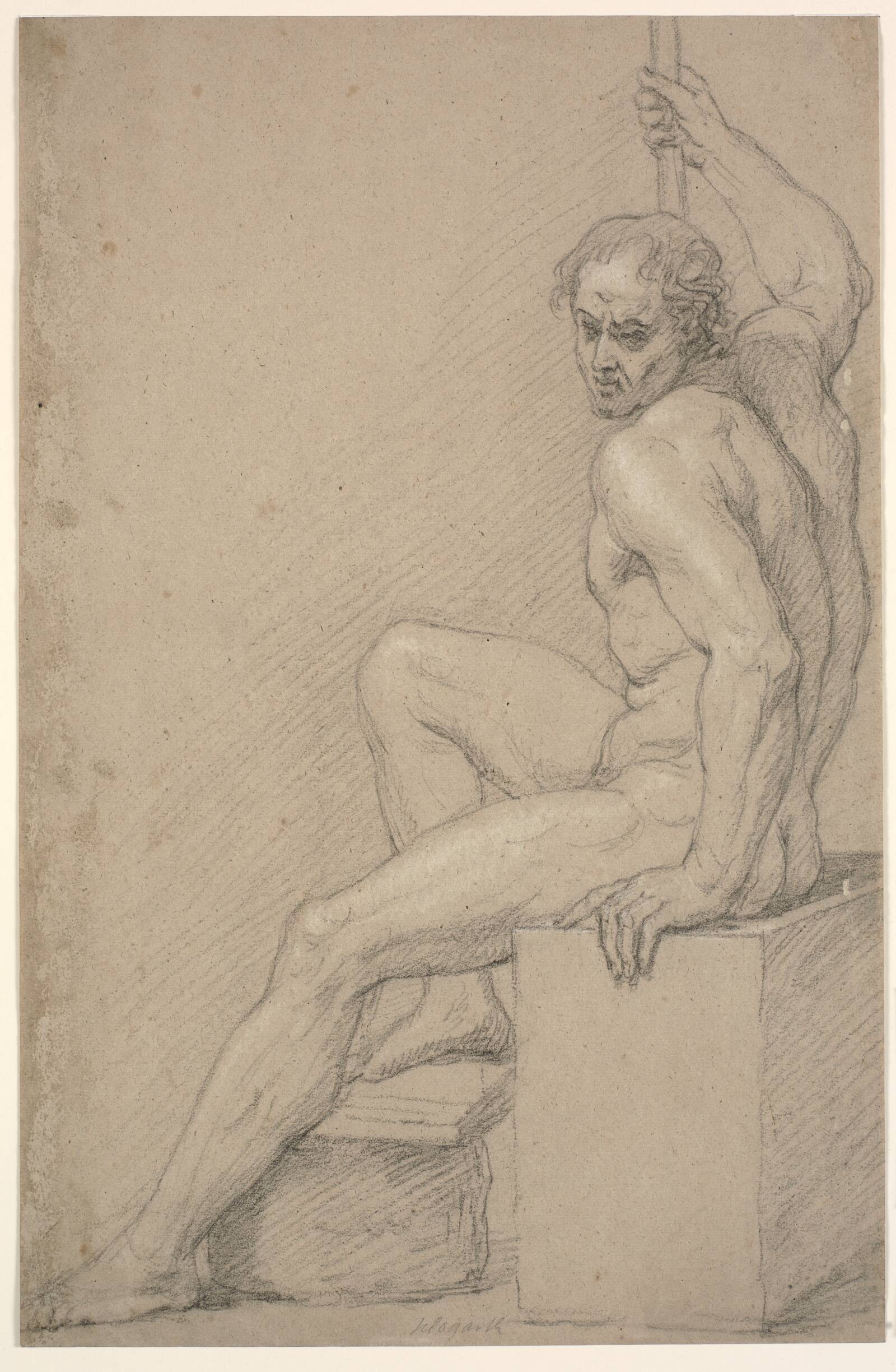Modelstudie af siddende, nøgen mand, Ubekendt, 1700-1799