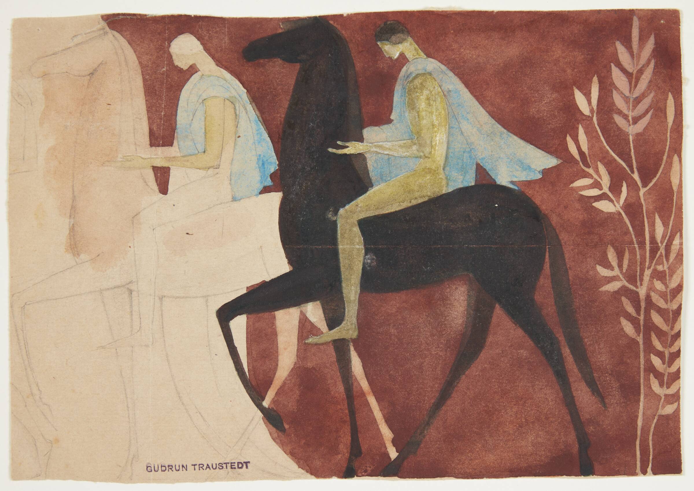To ynglinge til hest. Udkast til rumudsmykning, Traustedt, Gudrun, 1915-1924