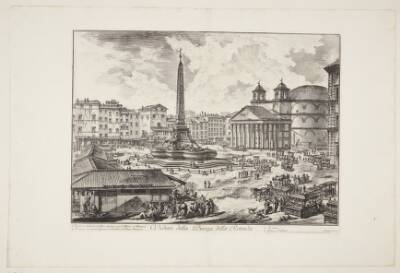 Udsigt over Piazza della Rotonda, Rom, med Pantheon, obelisken og fiskemarkedet