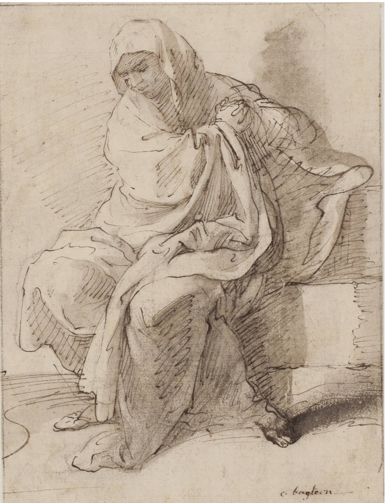 Siddende, draperet kvinde, Ubekendt, 1767-1799