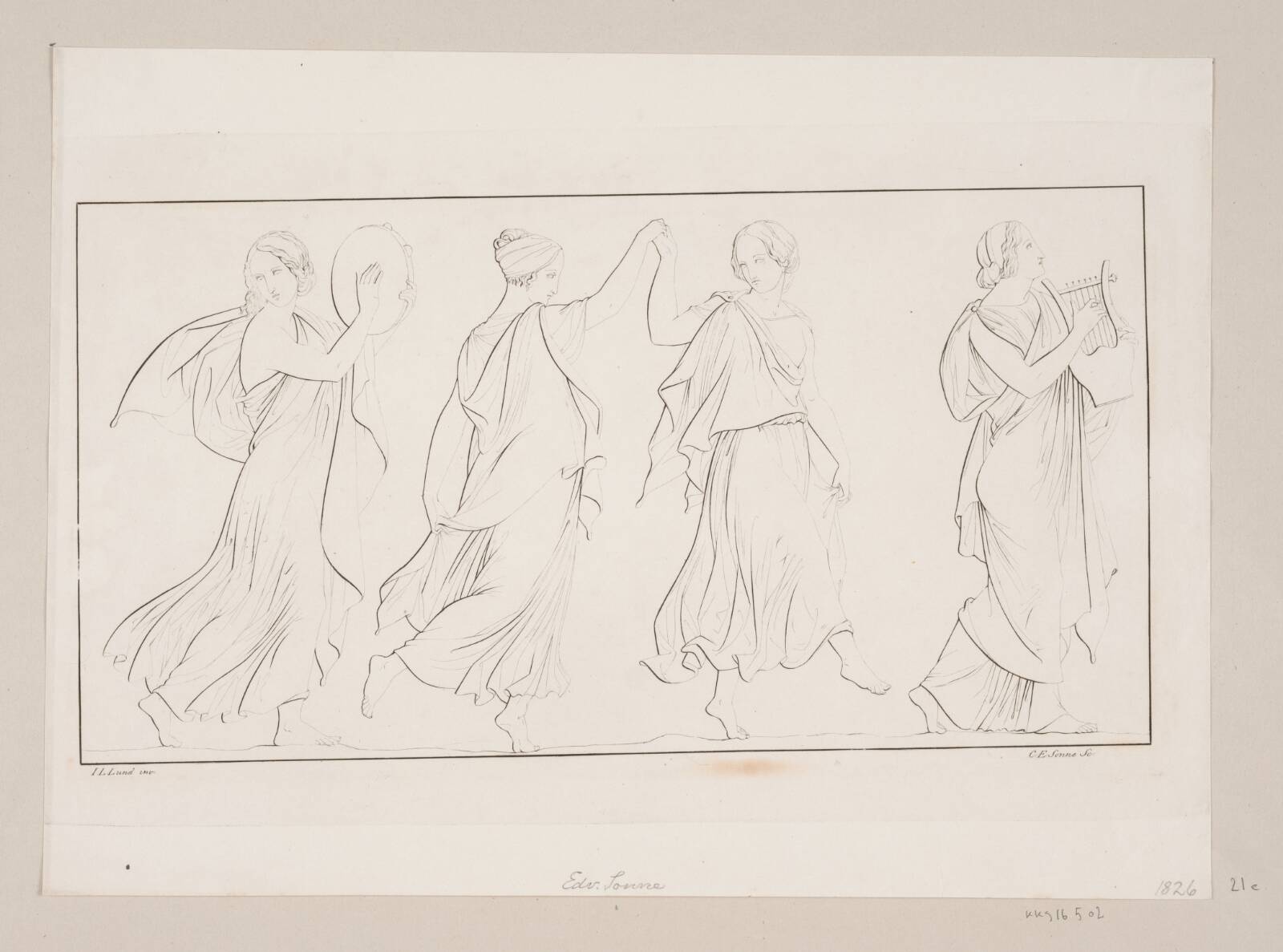 Fremstilling med dansende kvinder, Edvard Sonne, 1826-1828