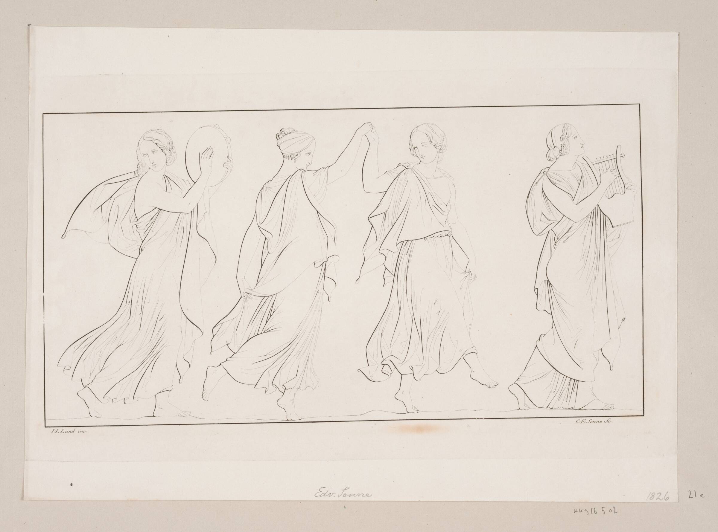 Fremstilling med dansende kvinder, Edvard Sonne, 1826-1828
