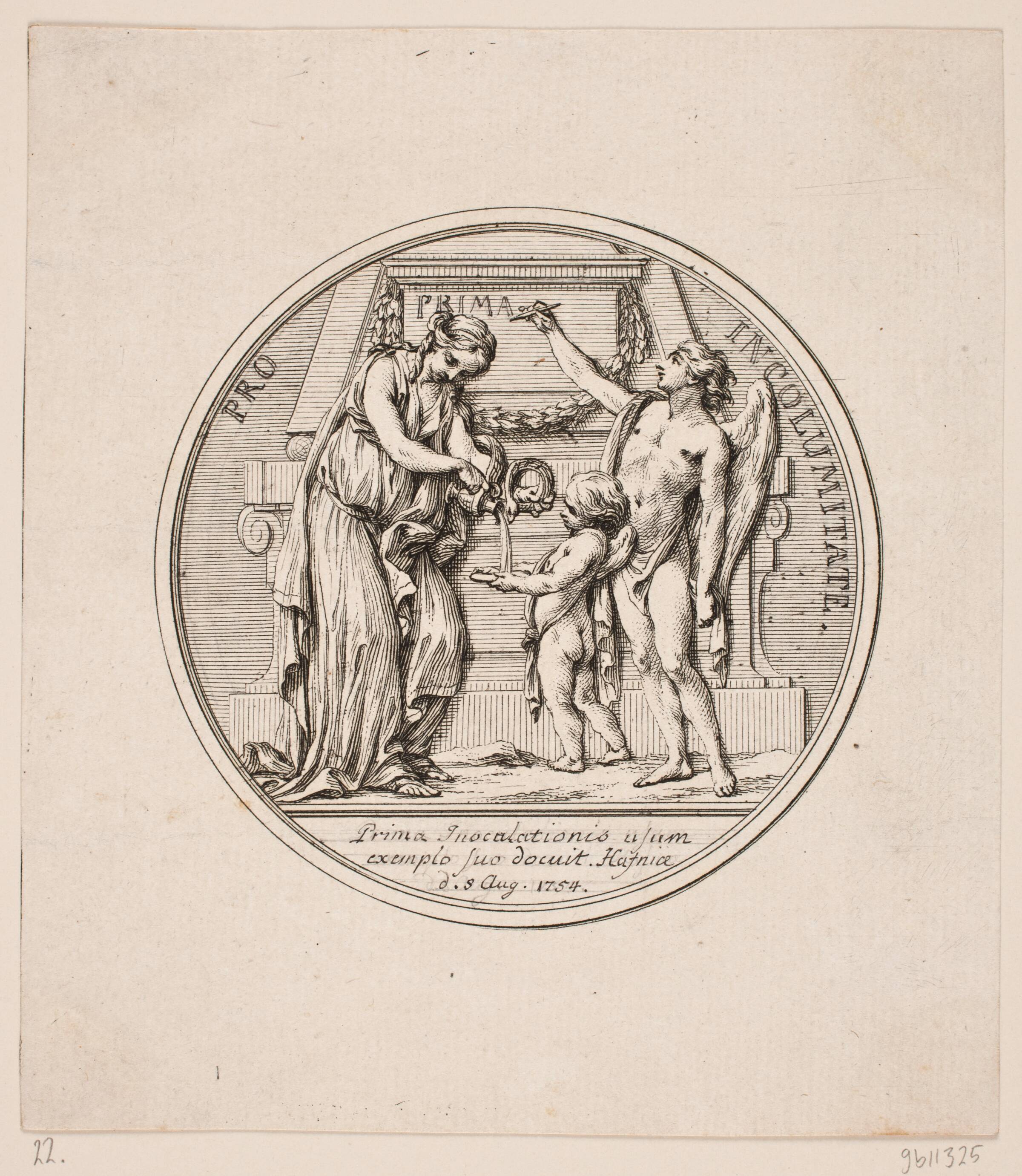 Medaljon i anledning af grevinde Bernstorffs inoculation, J.M. Preisler, 1754