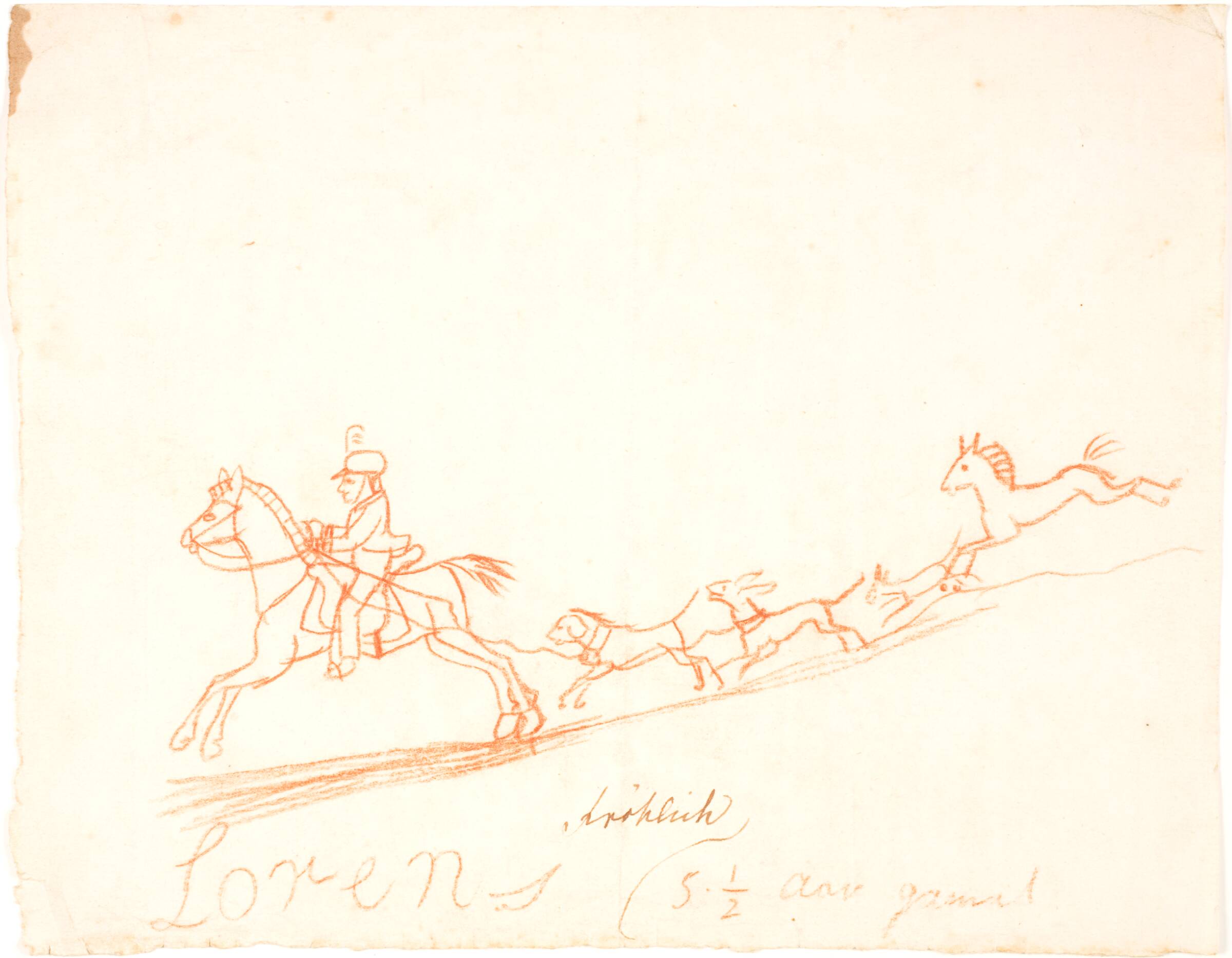En rytter, hest og hunde, Lorenz Frølich, 1825