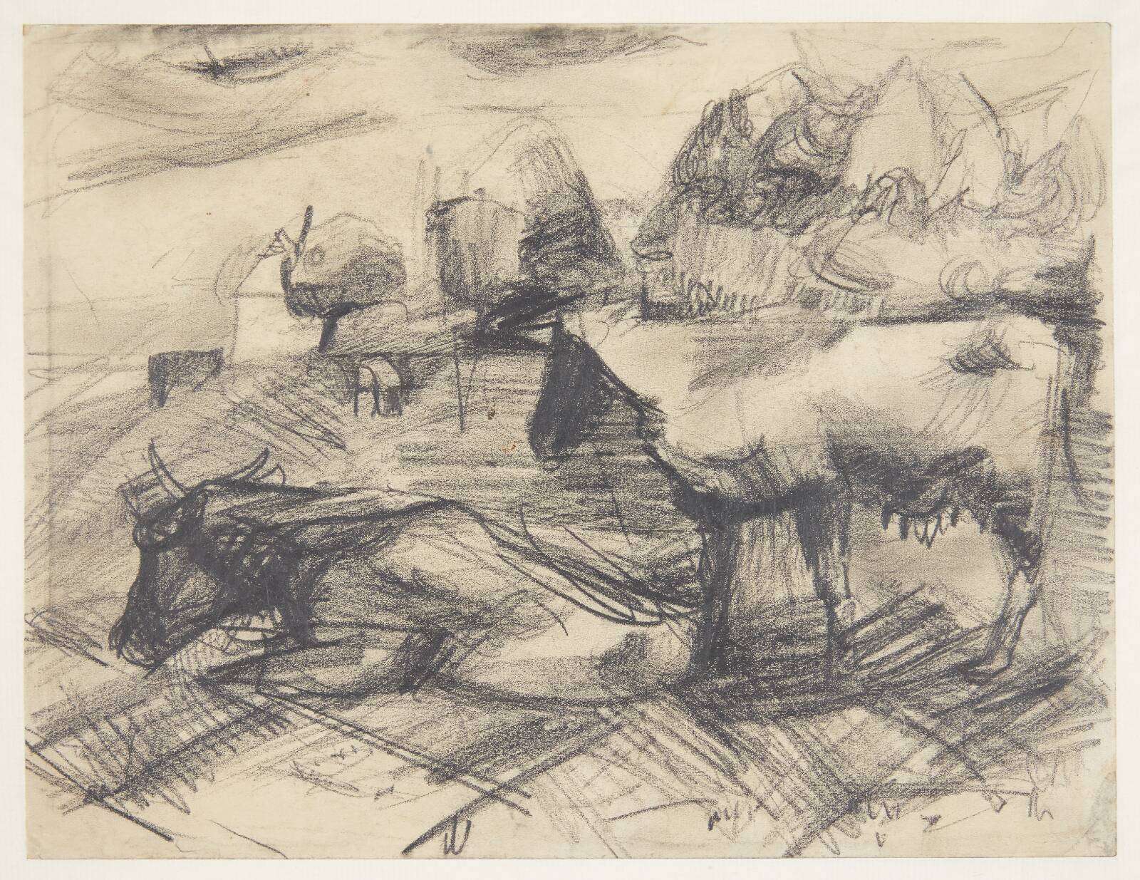 Mark med køer og huse, Ebba Carstensen, 1900-1967