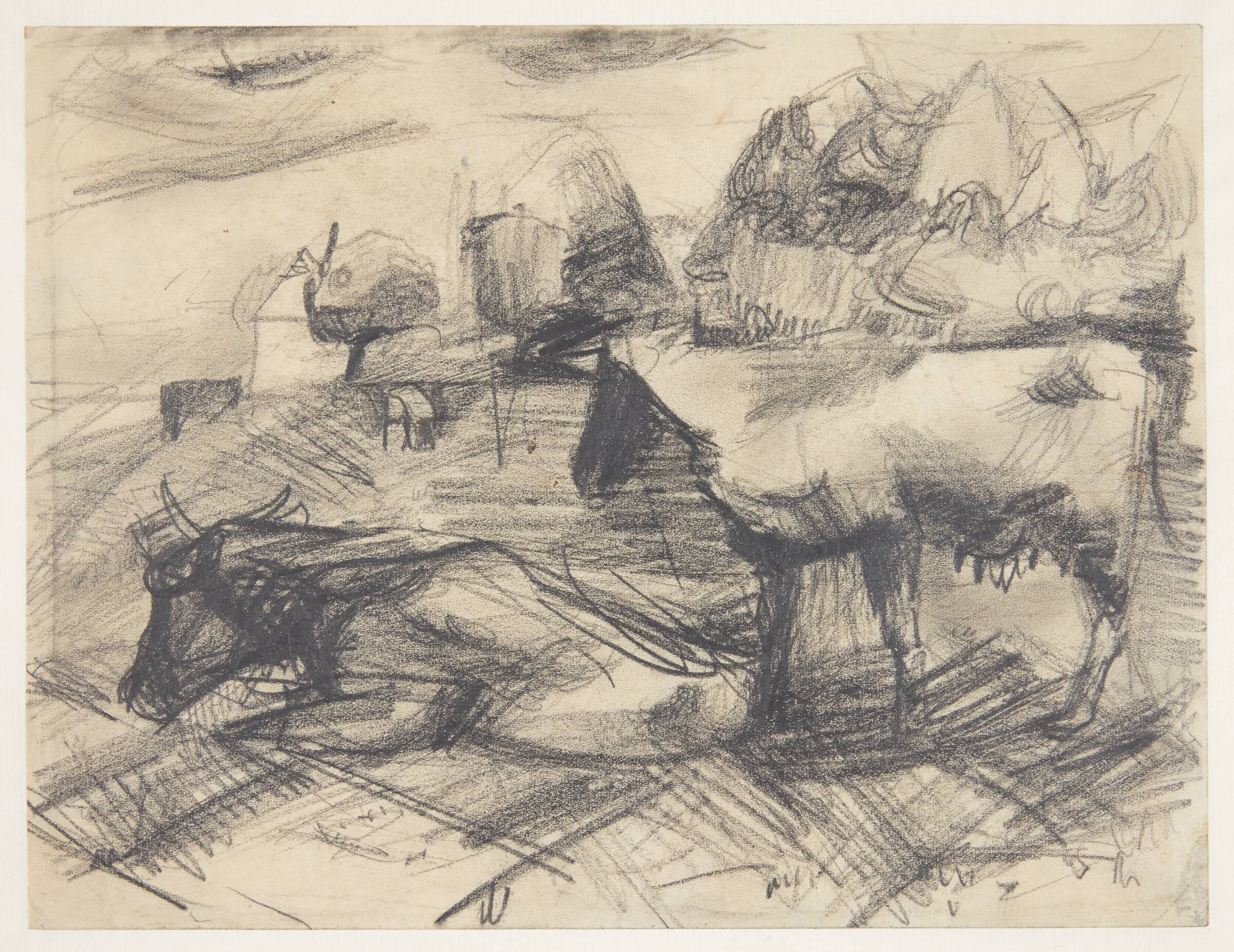 Mark med køer og huse, Ebba Carstensen, 1900-1967