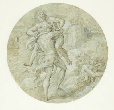 Herkules og Antaeus, komposition i tondoform