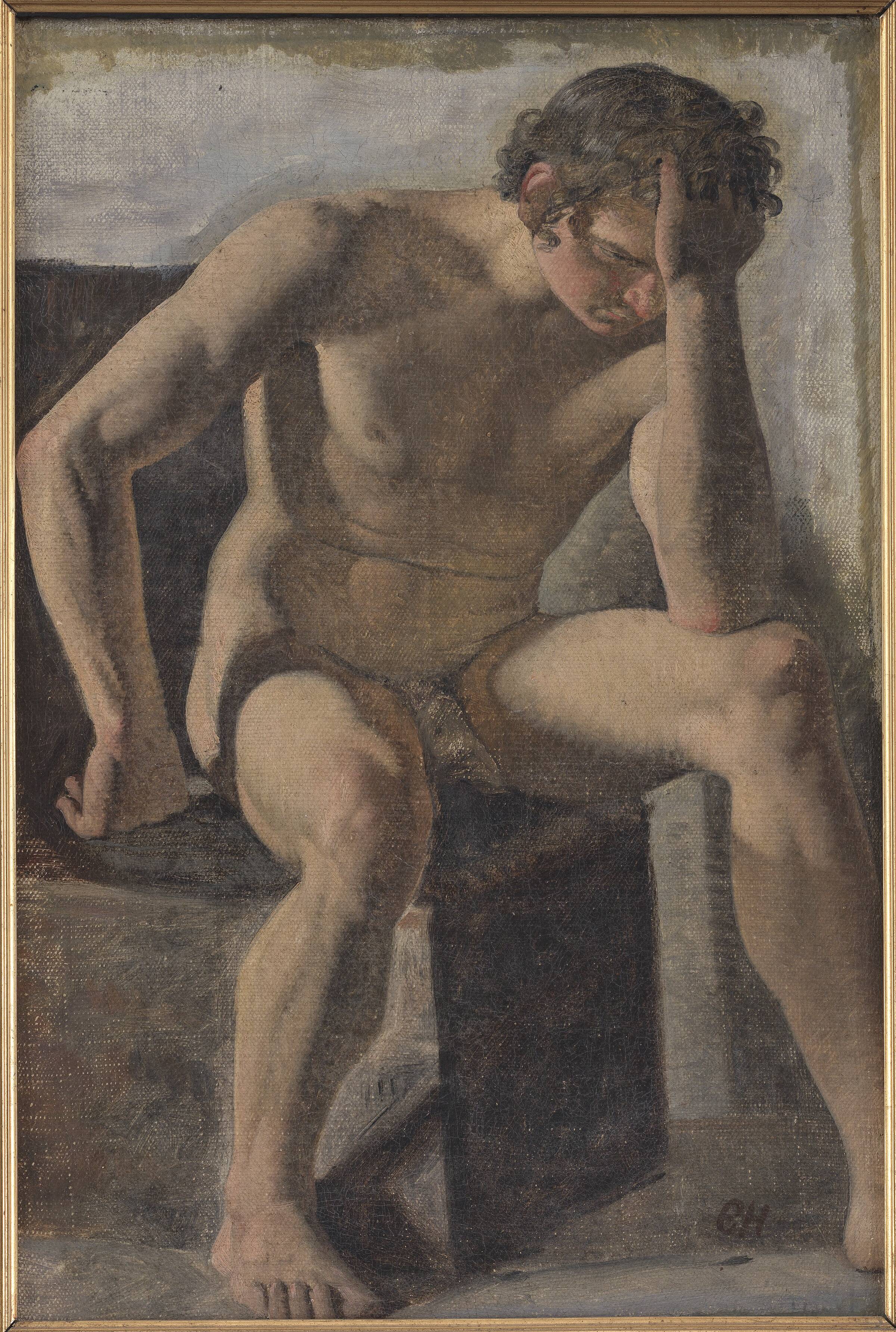 Siddende mandlig model, Constantin Hansen, 1819-1880