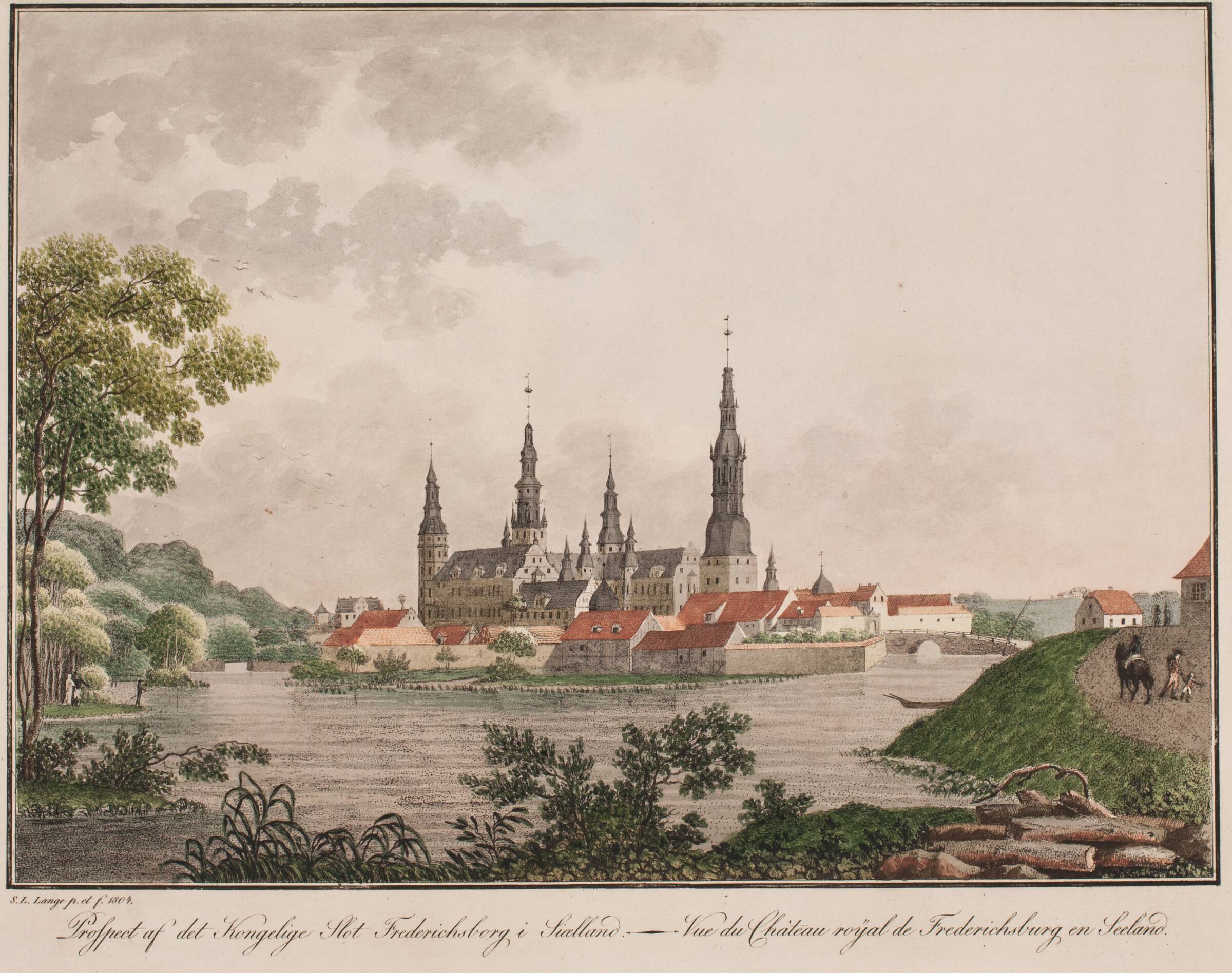 Prospekt af det kongelige slot Frederiksborg på Sjælland, Søren L. Lange, 1804