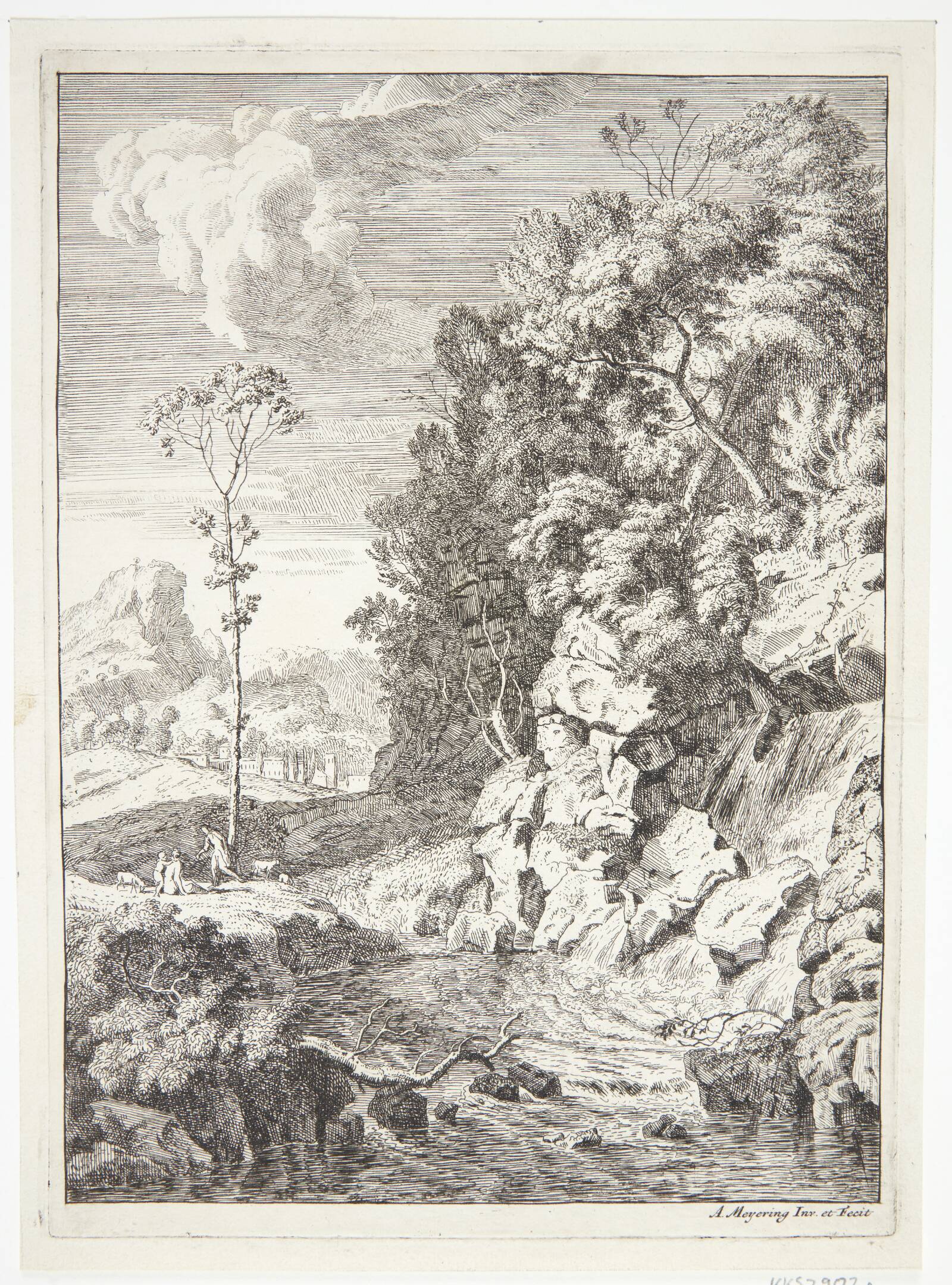 Landskab med et vandfald, Albert Meyering, 1645-1714