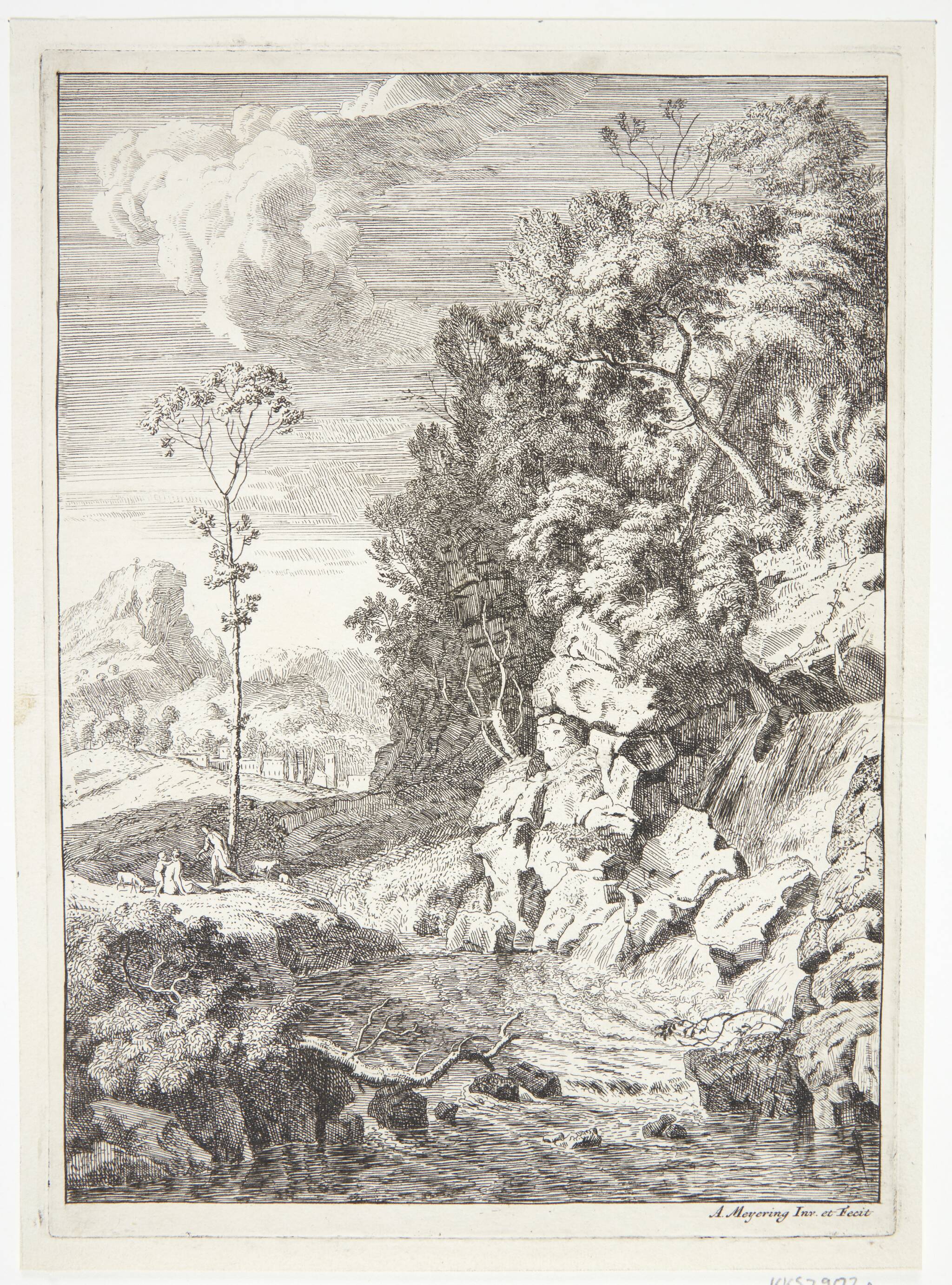 Landskab med et vandfald
