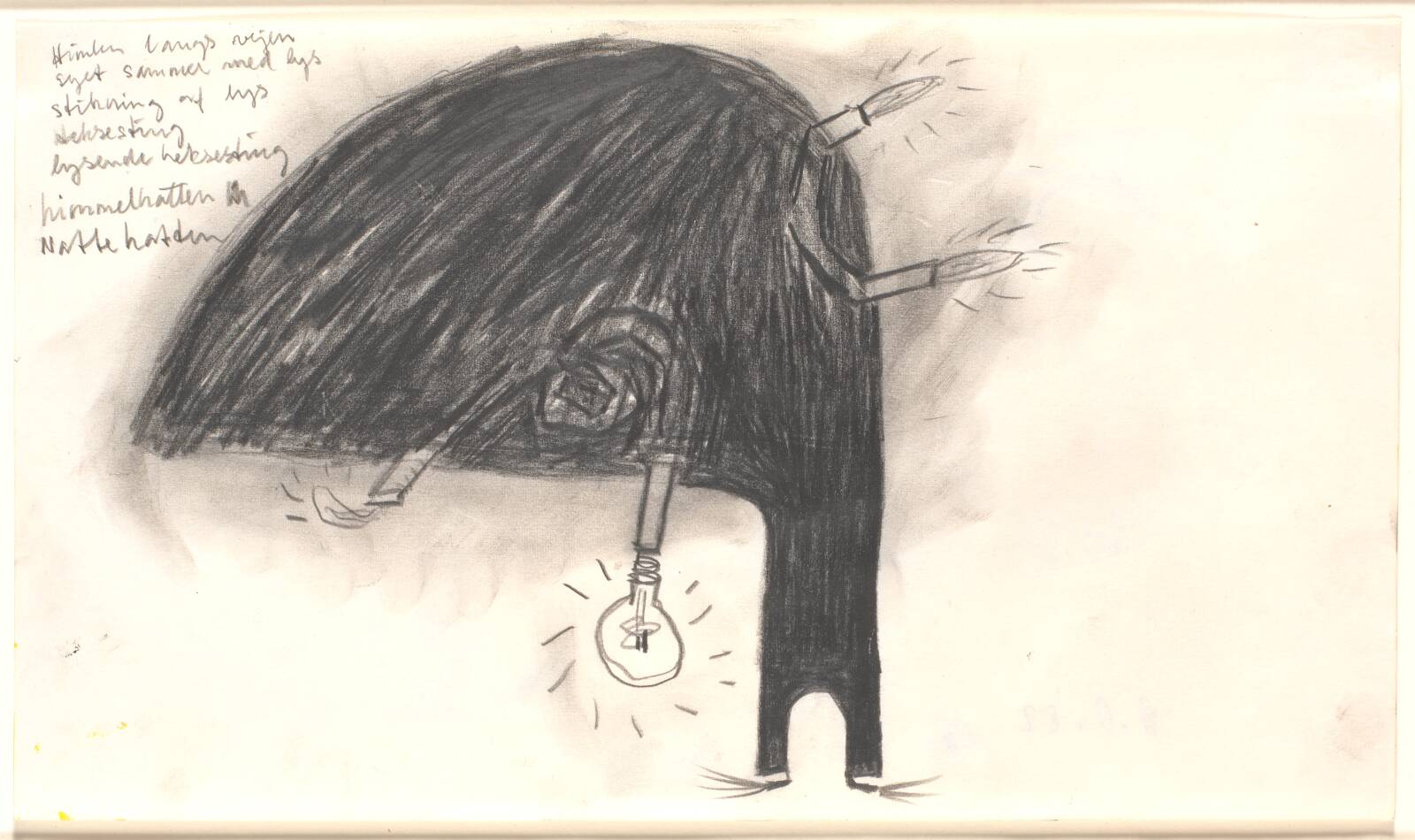 Stående figur med elektriske pærer, Dorte Dahlin, 1982