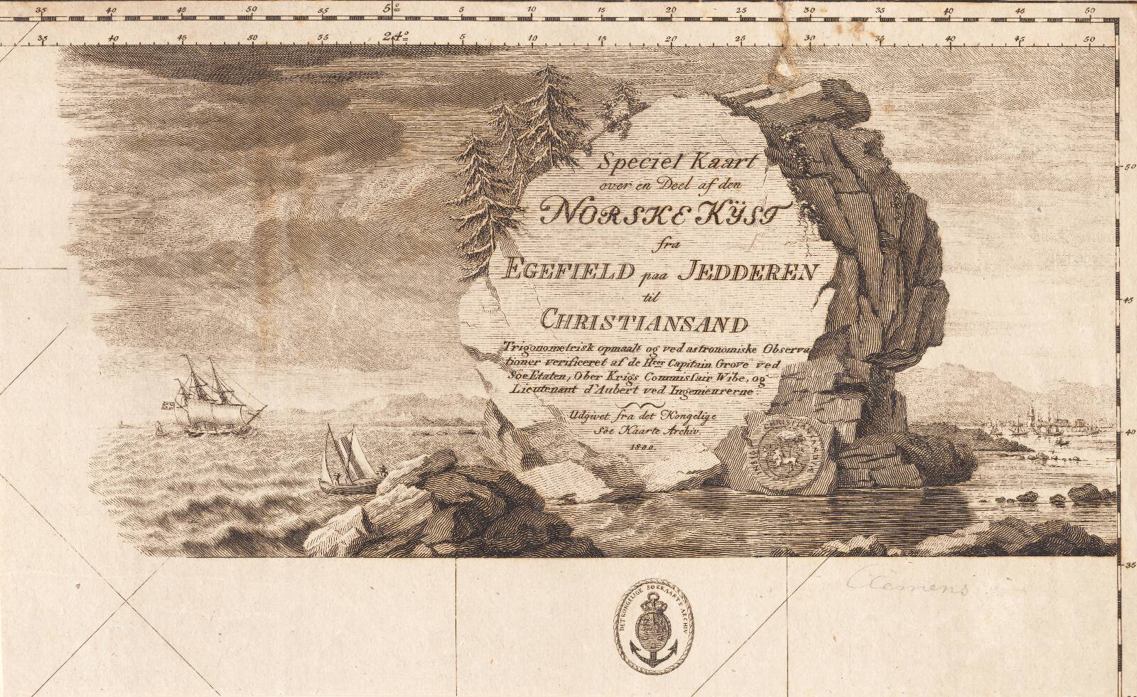 "Speciel Kaart over en Deel af den Norske Kÿst fra Egefield paa Jedderen til Christiansand", by J.F. Clemens, 1800