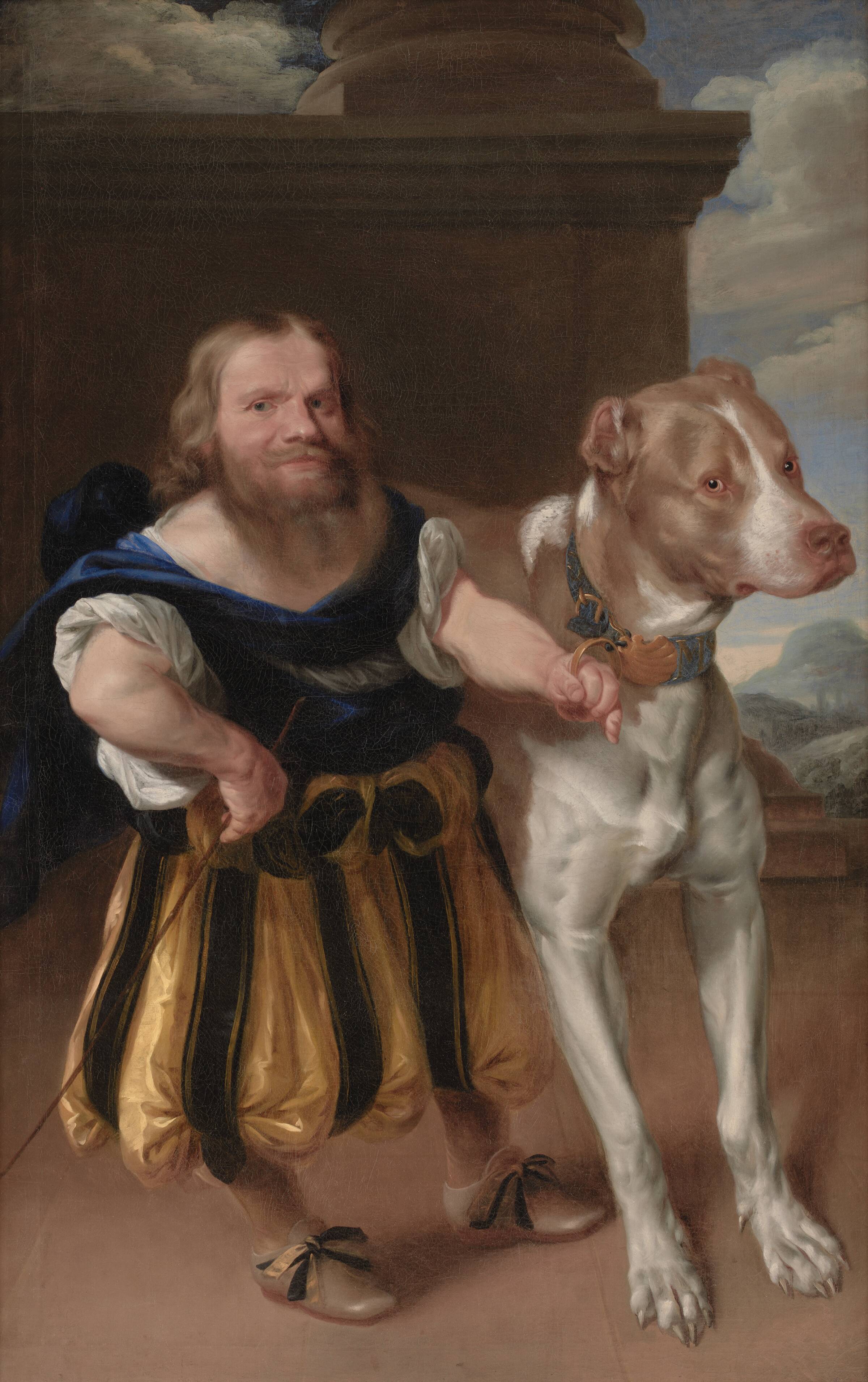 Kurfyrsten af Sachsens italienske dværg Giacomo Favorchi med prinsesse Magdalene Sibylles hund, Raro, Mander III, Karel van, 1663-1666