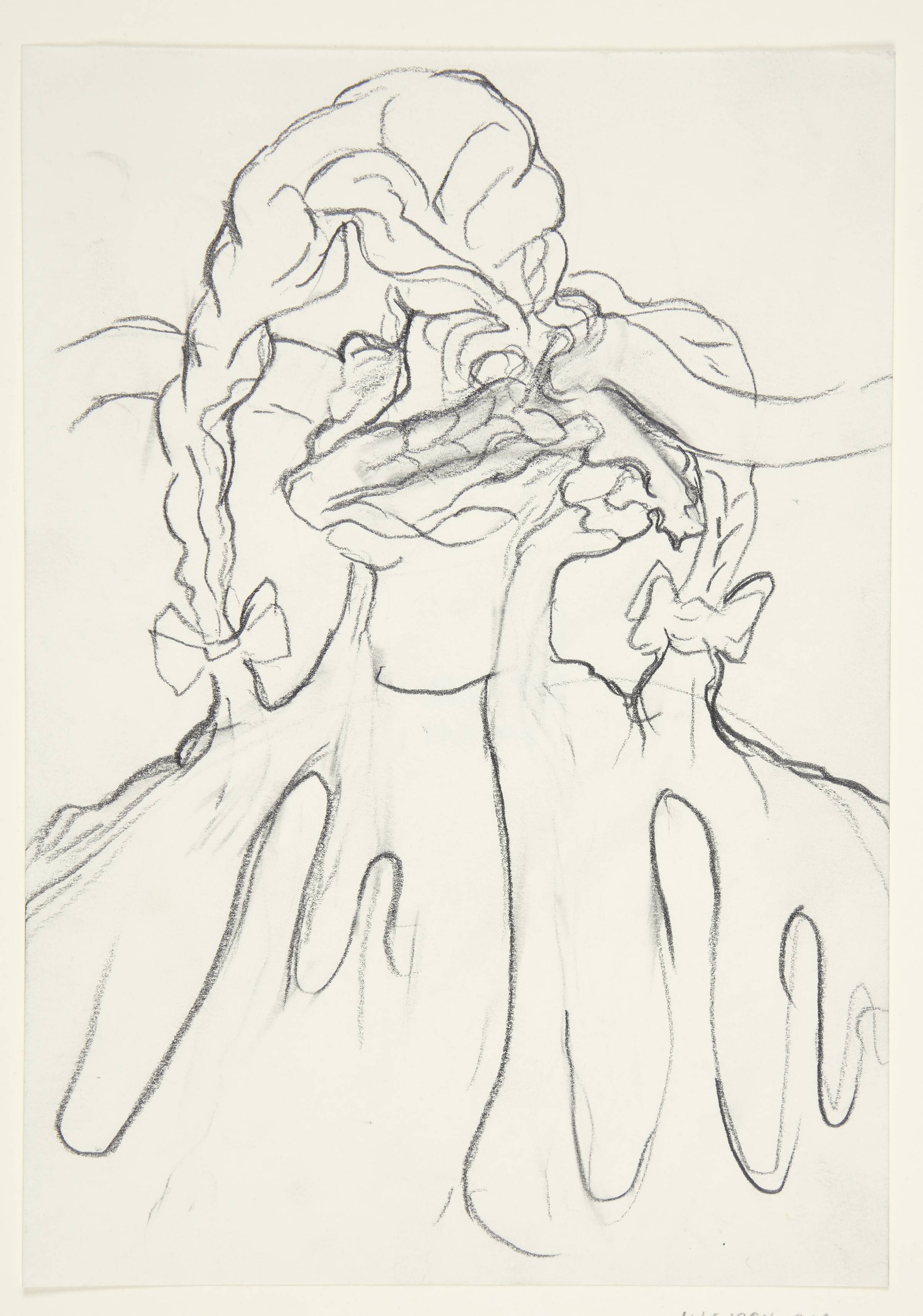 Kvindelig figur med store fletninger, set fra ryggen, Annemette Larsen, 1984