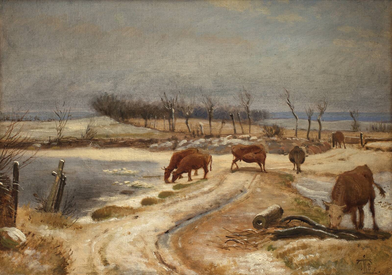 Watering the Cattle on a Winter's Day, by Johan Thomas Lundbye, 1848