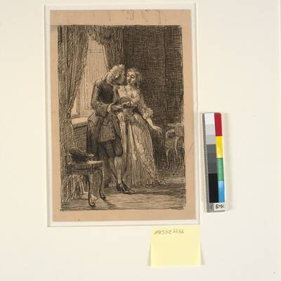 Et ungt ægtepar. Kronprins Frederik (Frederik V) spiser på Charlottenborg kirsebær med Kronprinsesse Louise, (C. D. Biehls Breve, udg. 1865)