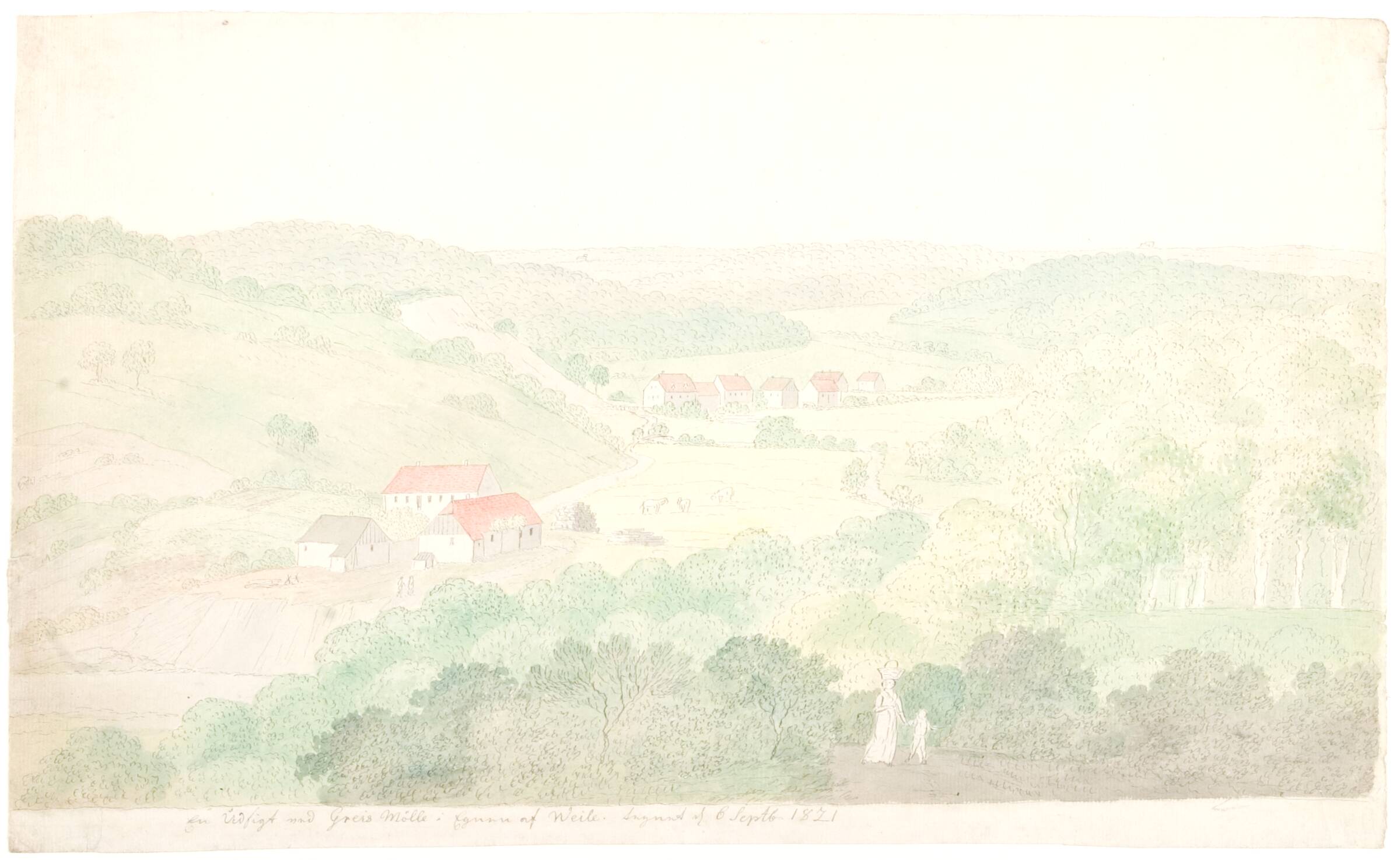 En udsigt ved Greis Mølle i Egnen, Søren L. Lange, 1821