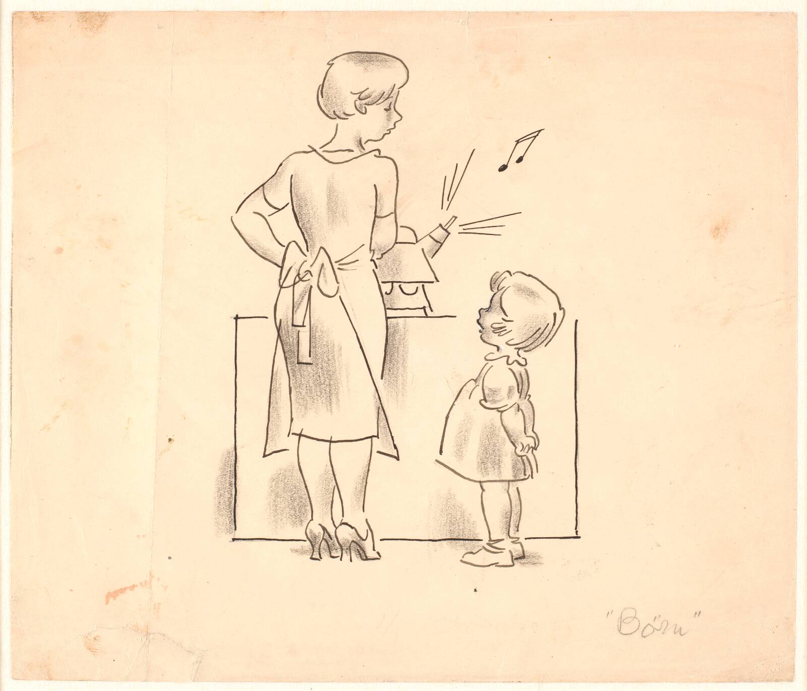 Mor og datter i køkkenet, Arne Ungermann, 1902-1981