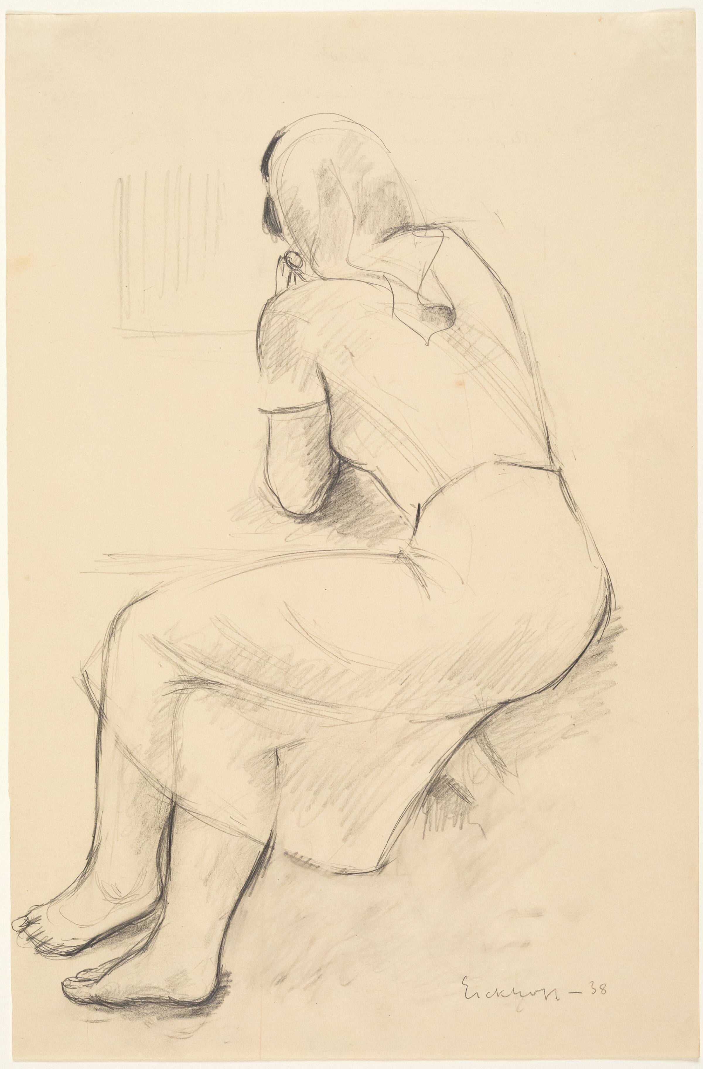 Siddende pige, set halvt fra ryggen, Gottfred Eickhoff, 1938