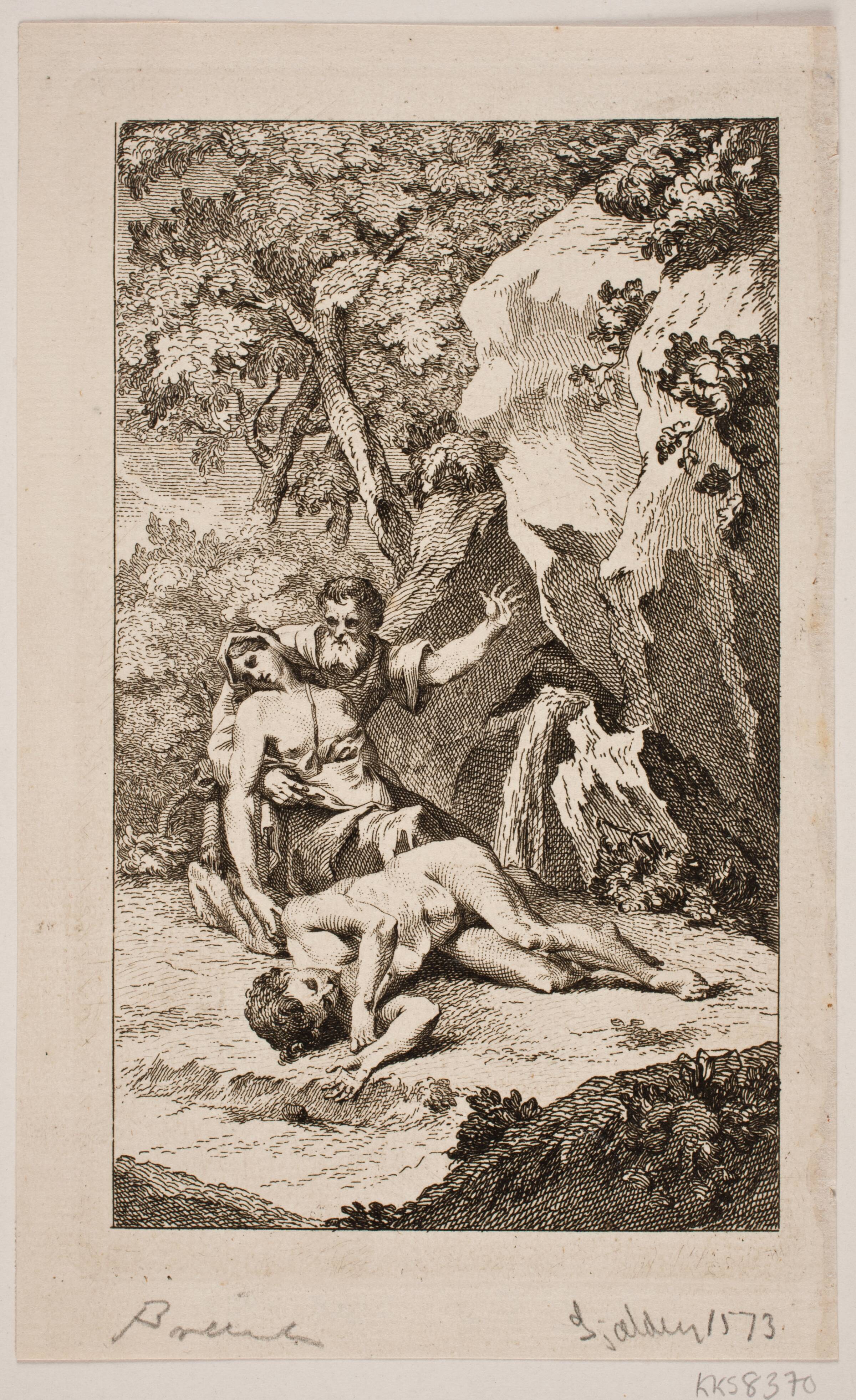 Illustration til Salomon Gessners "Abels død", 1764, J.M. Preisler, 1762-1766