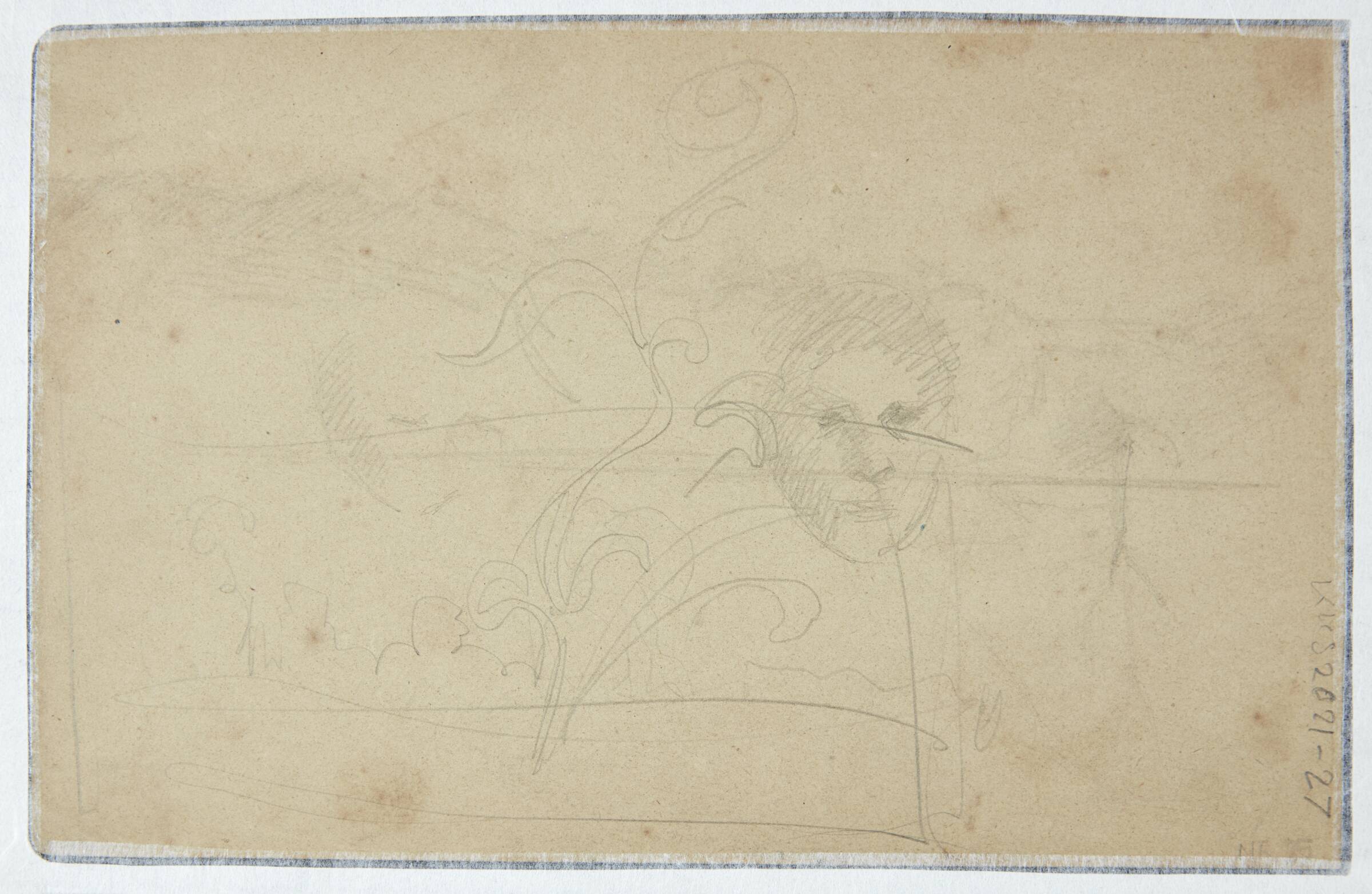 Planteornament, ansigt og rester af landskabsskitser, Albert Gottschalk, 1866-1906