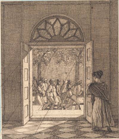 Fra en forstue. Illustration til "Linearperspectiven", Tavle VI