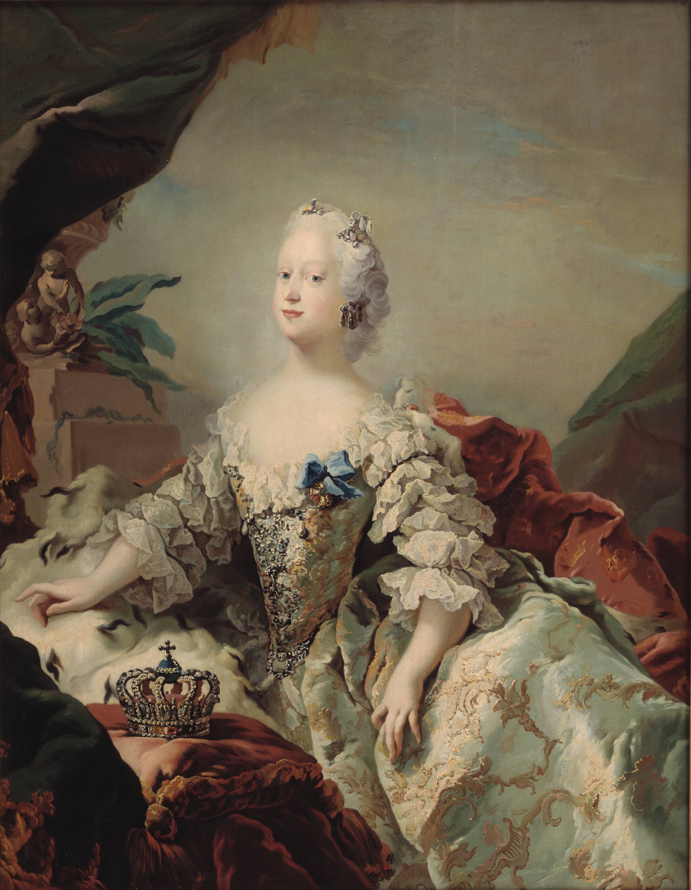 Portræt af Louise, Frederik V's første dronning, i salvingsdragt, C.G. Pilo, 1747