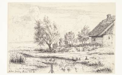 Landskab med bondehus