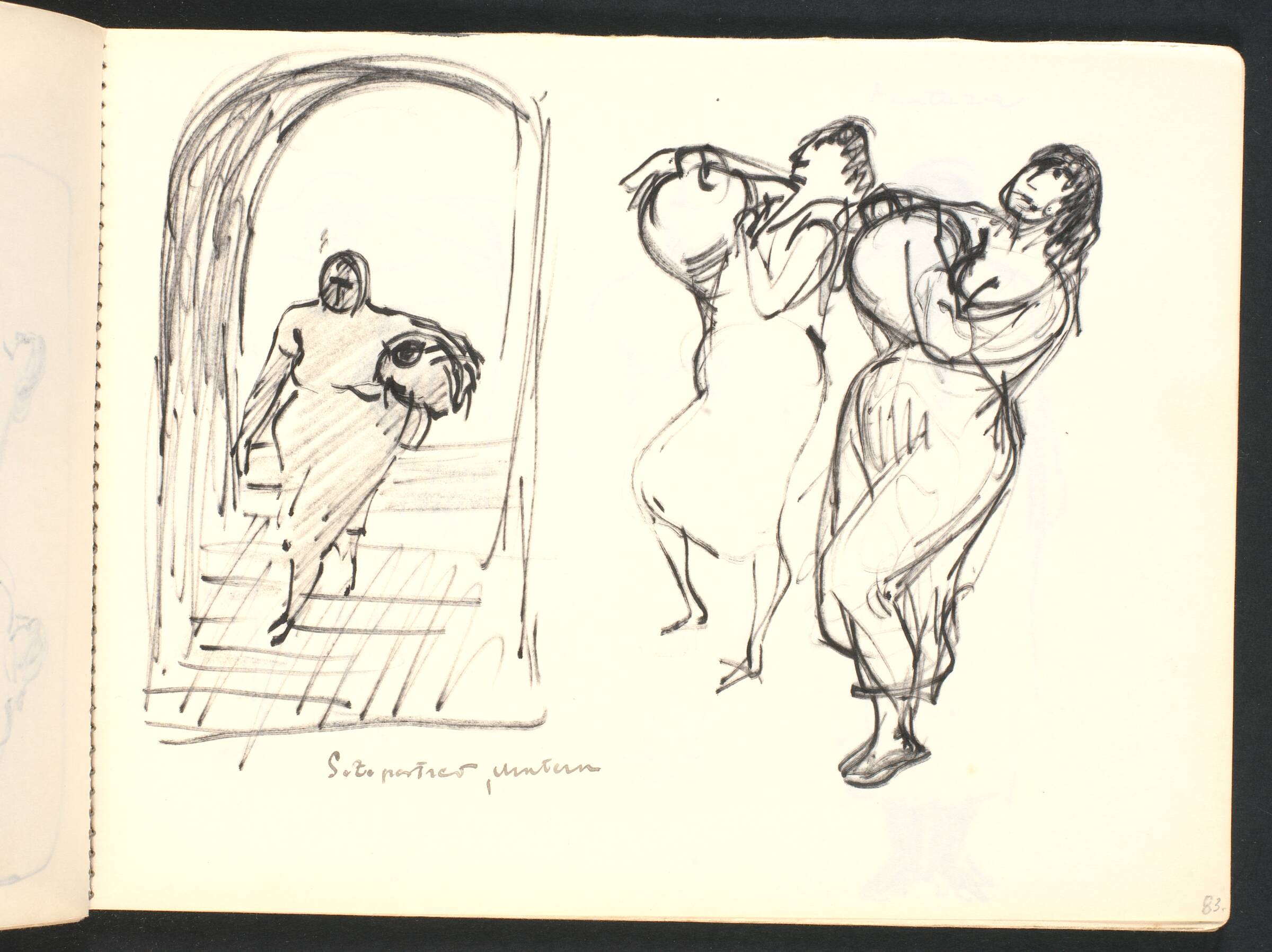 Gadescener, kvinder der går gennem en port O.A., Gottfred Eickhoff, 1952