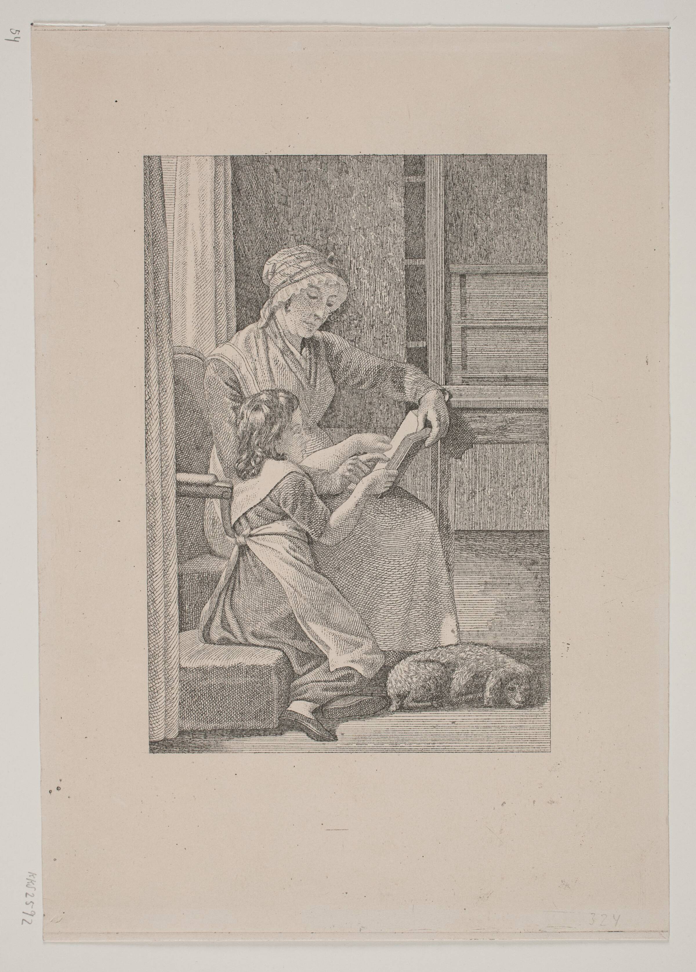 En mor lærer sin datter at læse, Erling Eckersberg, 1813